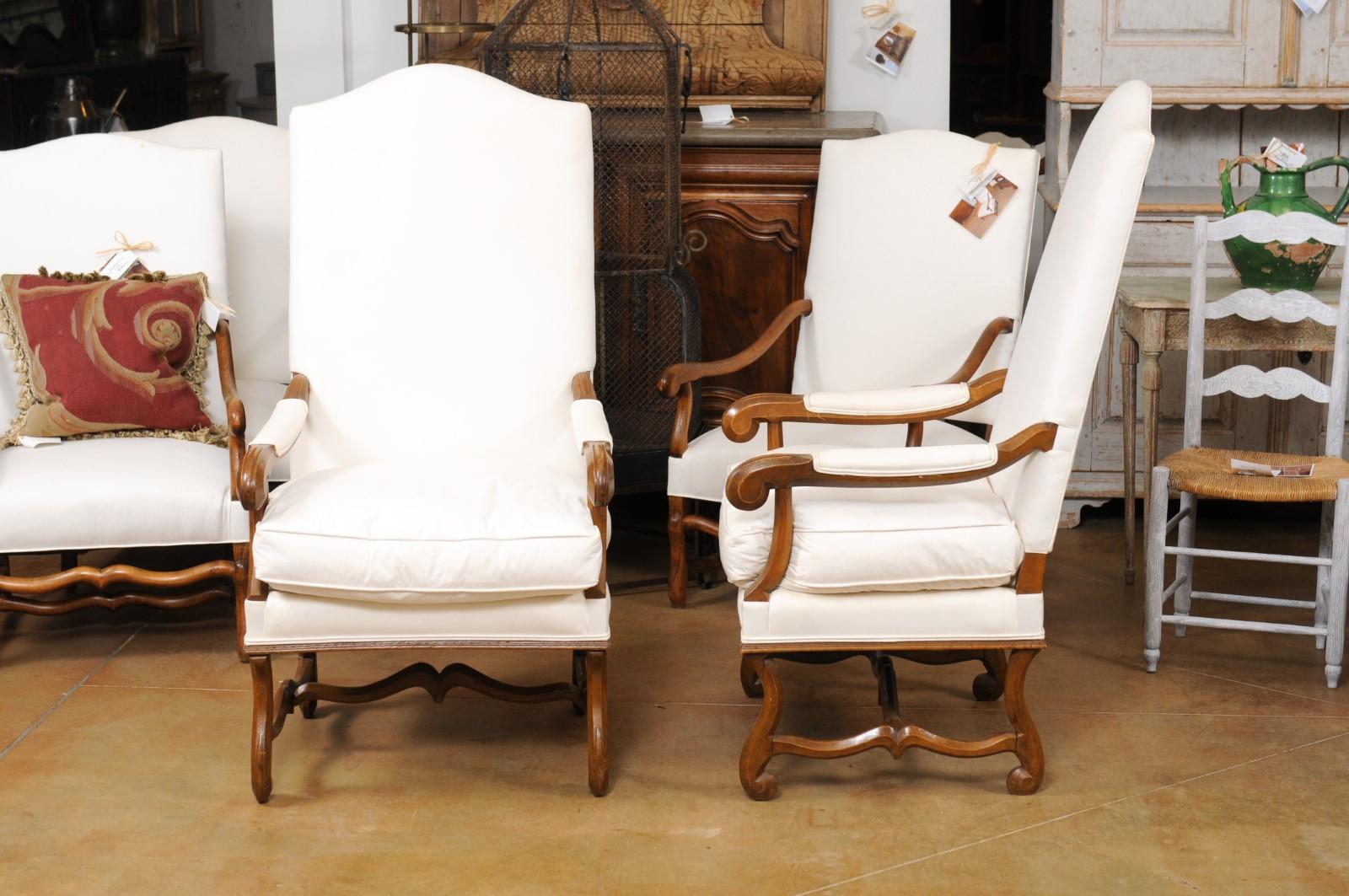 Pair of French Louis XIV Style 19th Century Walnut Fauteuils with New Upholstery 5