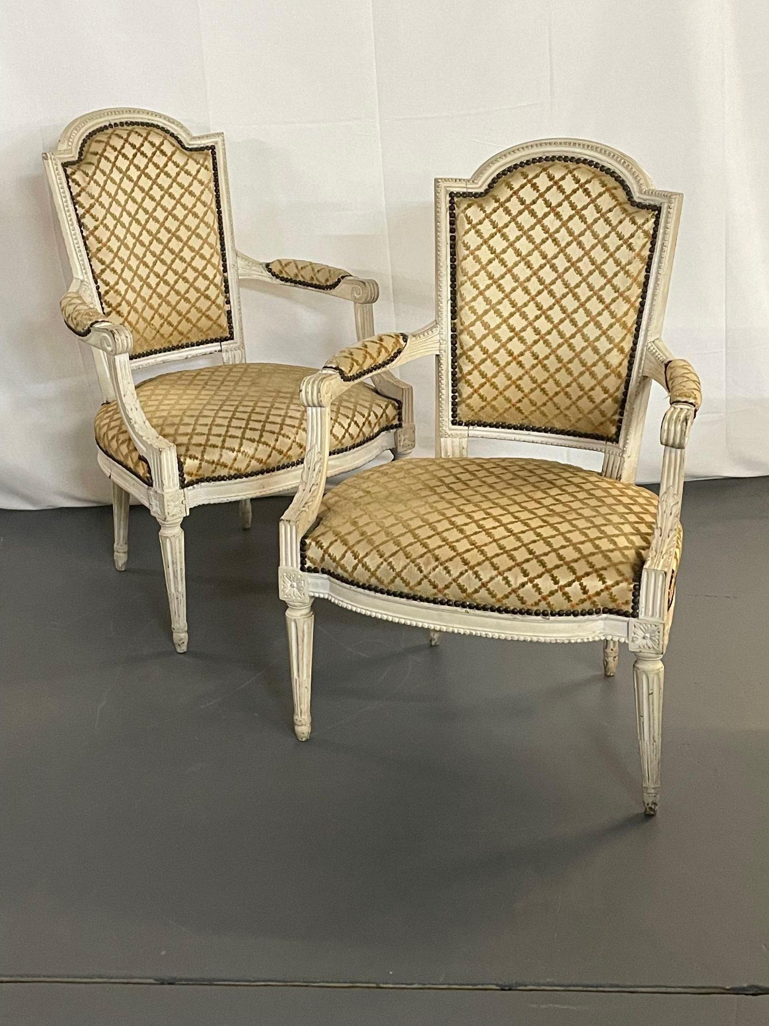 Pair of French Louis XIV Style Armchairs, Fauteuils, Maison Jansen Style, Pegged
A pair of Swedish French Arm Chairs or Fauteuils each having distressed pegged frames. These Maison Jansen inspired chairs are indicative of the finest quality. Circa