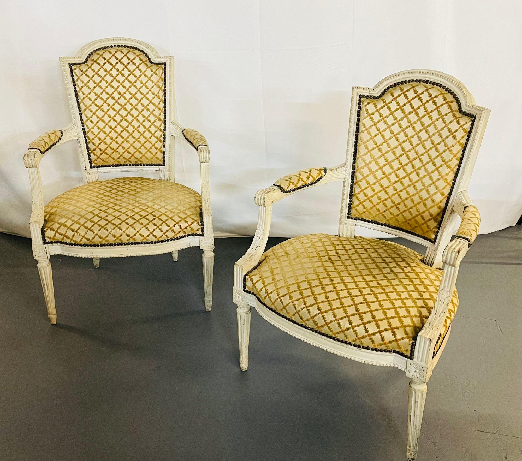 Late 19th Century Pair of French Louis XIV Style Armchairs, Fauteuils, Maison Jansen Style, Pegged