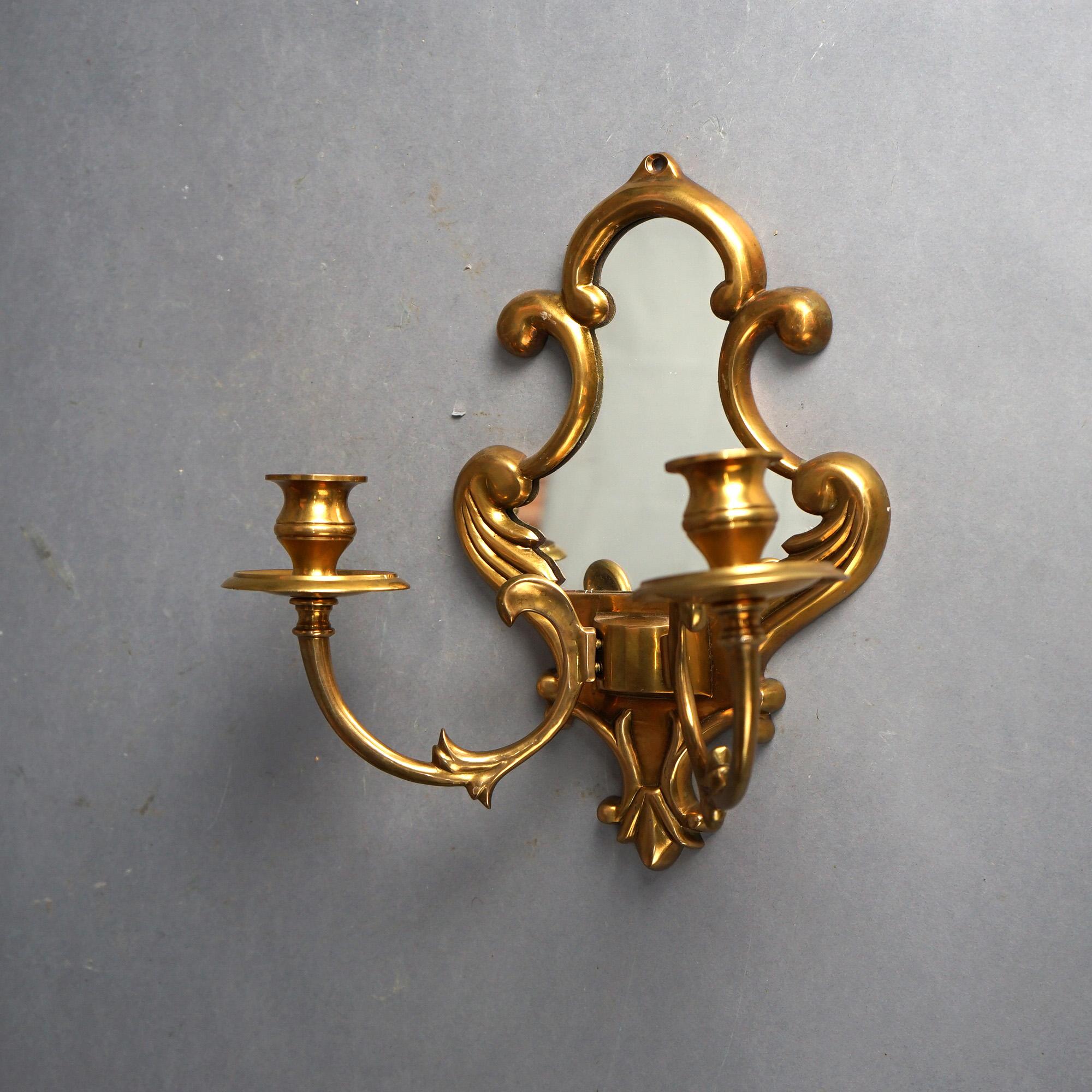 Pair of French Louis XIV Style Bronze Mirrored Double Candle Sconces C1930

Measures- 11.25''H x 10.25''W x 5''D