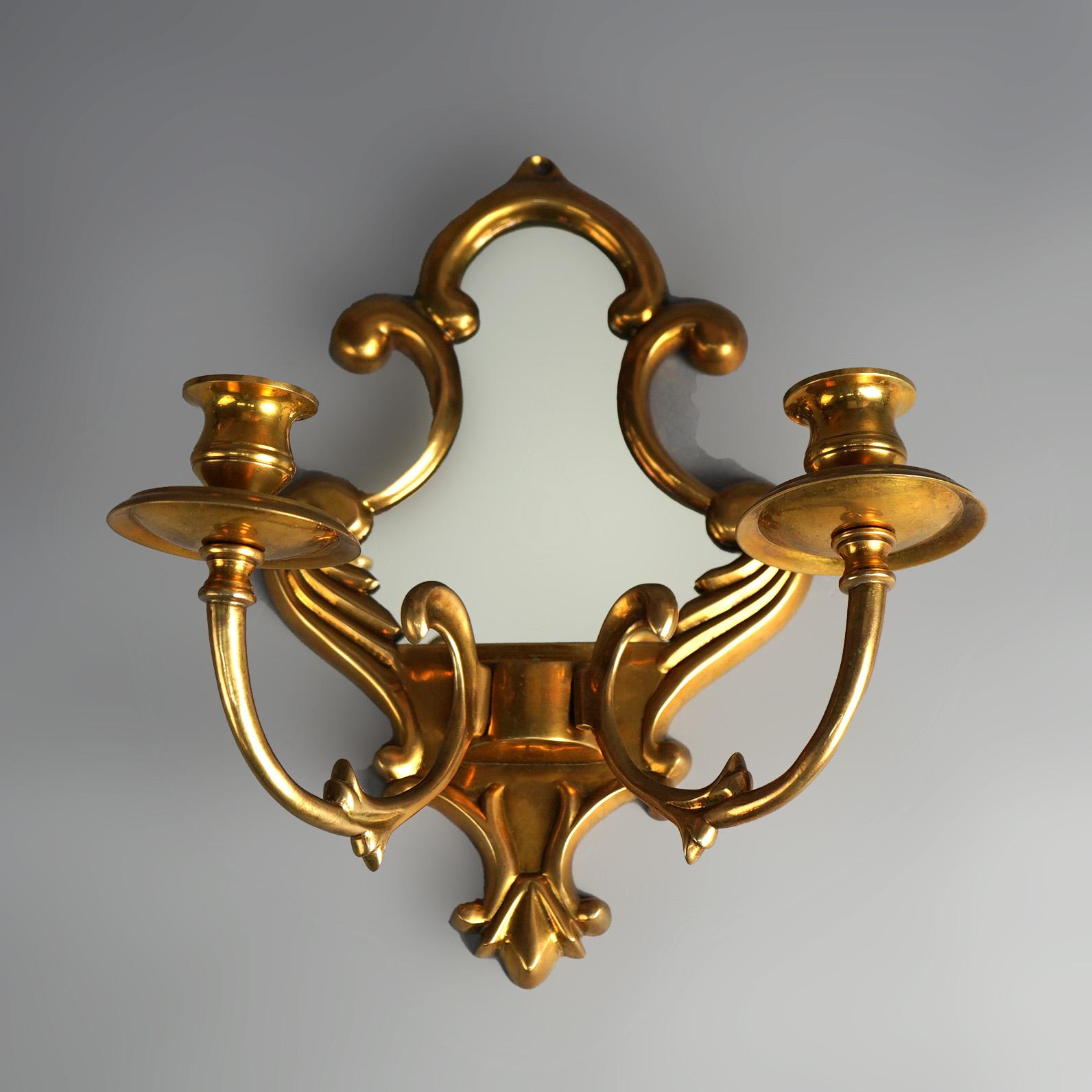 Pair of French Louis XIV Style Bronze Mirrored Candle Sconces C1930 For Sale 1