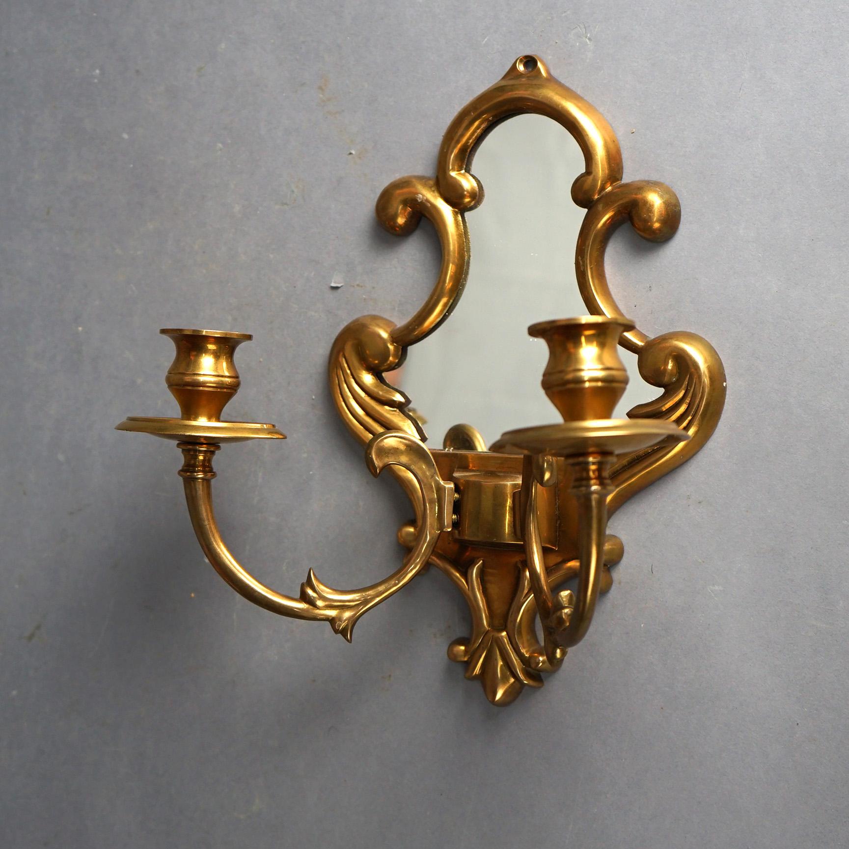 Pair of French Louis XIV Style Bronze Mirrored Candle Sconces C1930 3