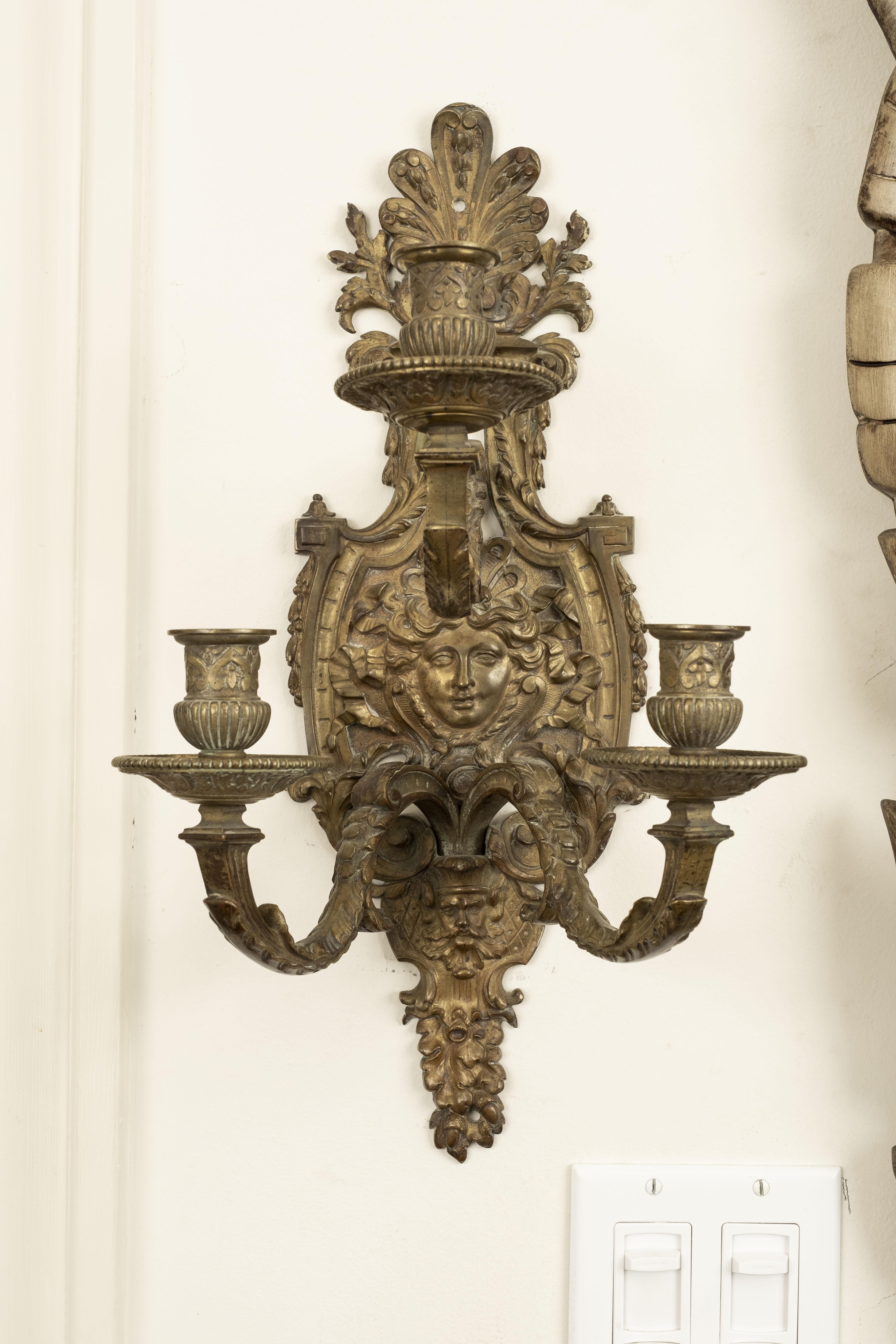 Pair of French Louis XIV Style Bronze Sconces For Sale 6