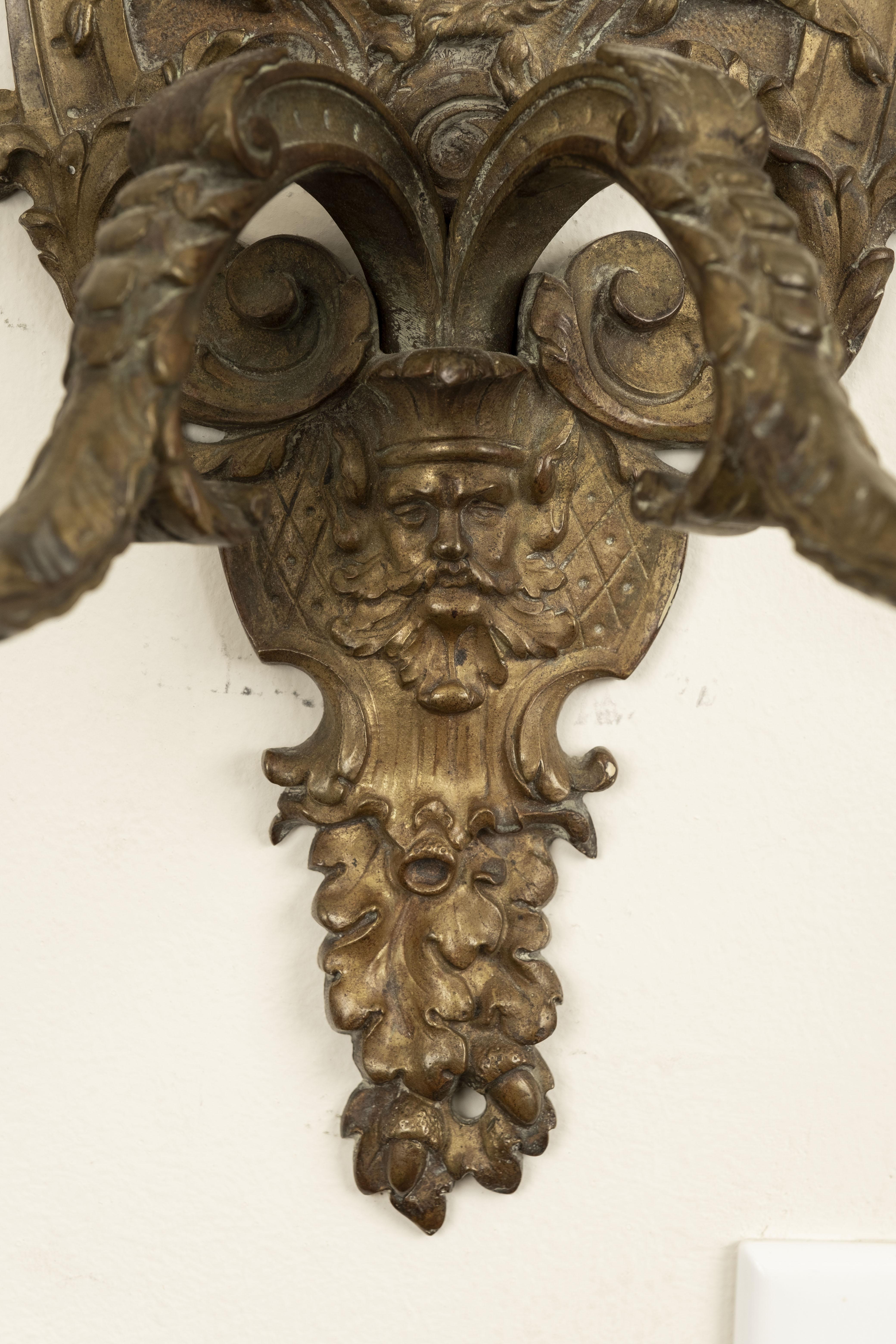 Pair of French Louis XIV Style Bronze Sconces For Sale 1