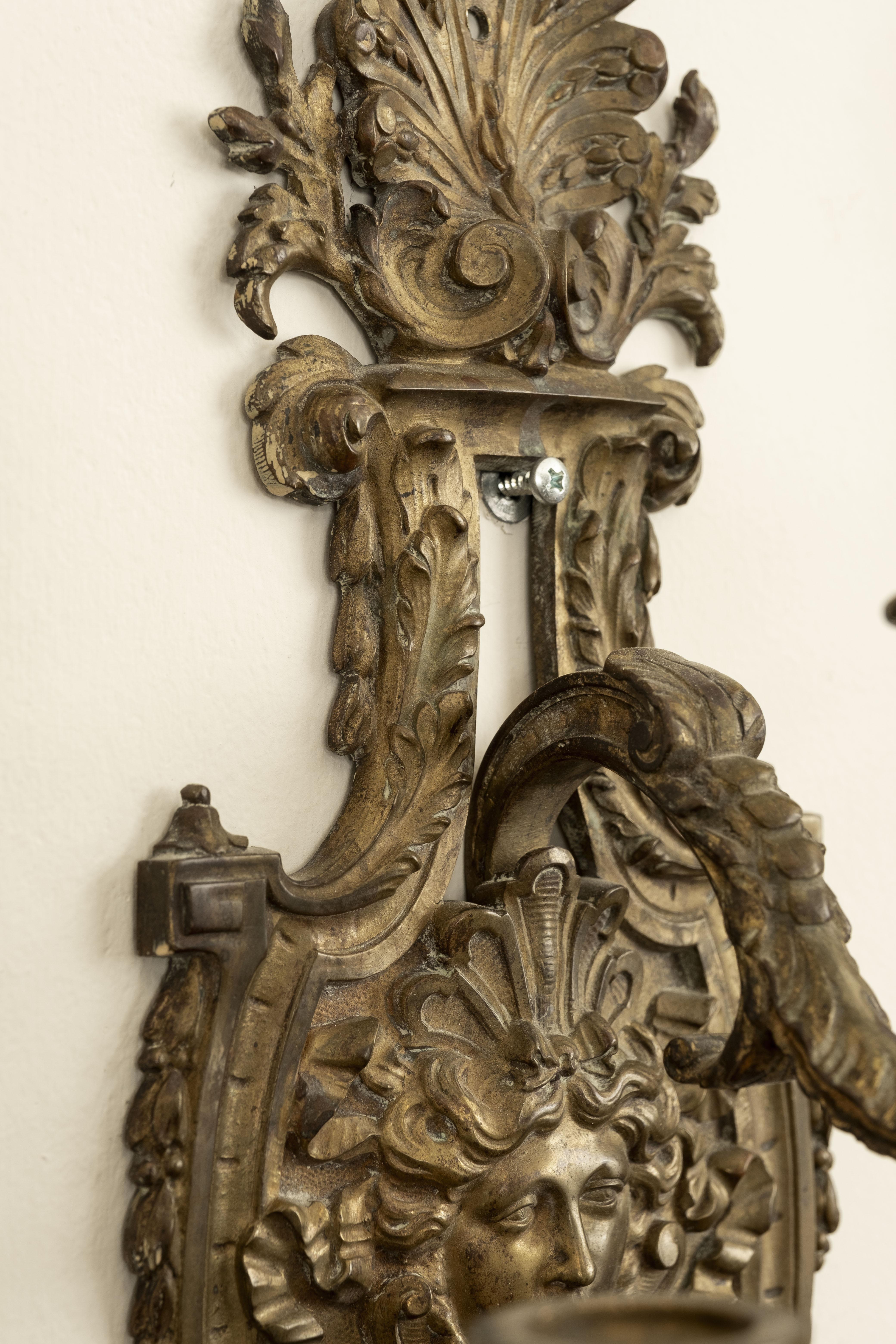 Pair of French Louis XIV Style Bronze Sconces For Sale 3