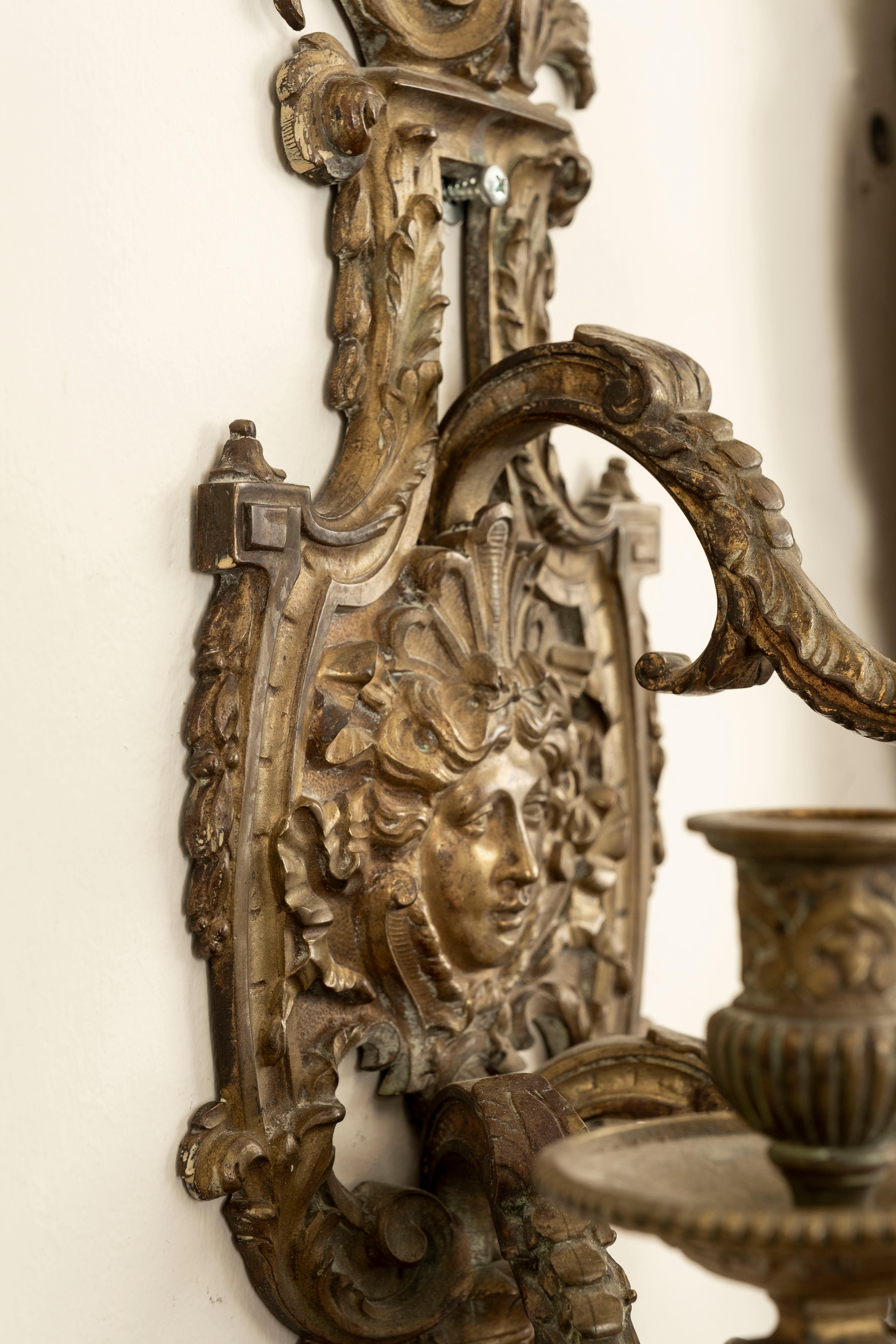 Pair of French Louis XIV Style Bronze Sconces For Sale 4