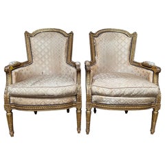 Pair of French Louis XIV Style Gilt Wood Bergeres