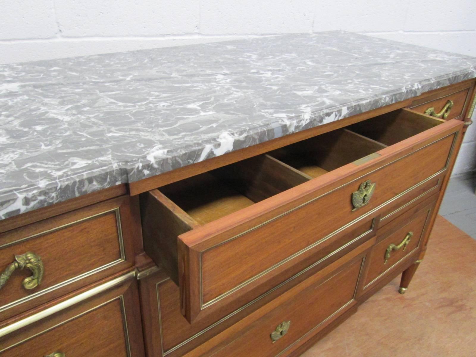 Pair of French Louis XIV Style Marble Top Dressers 1