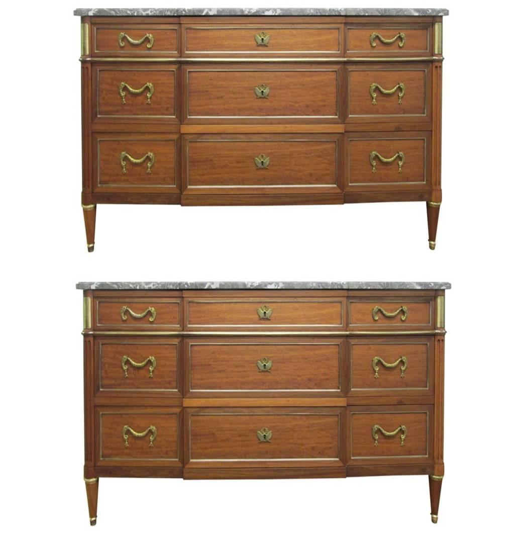 Pair of French Louis XIV Style Marble Top Dressers