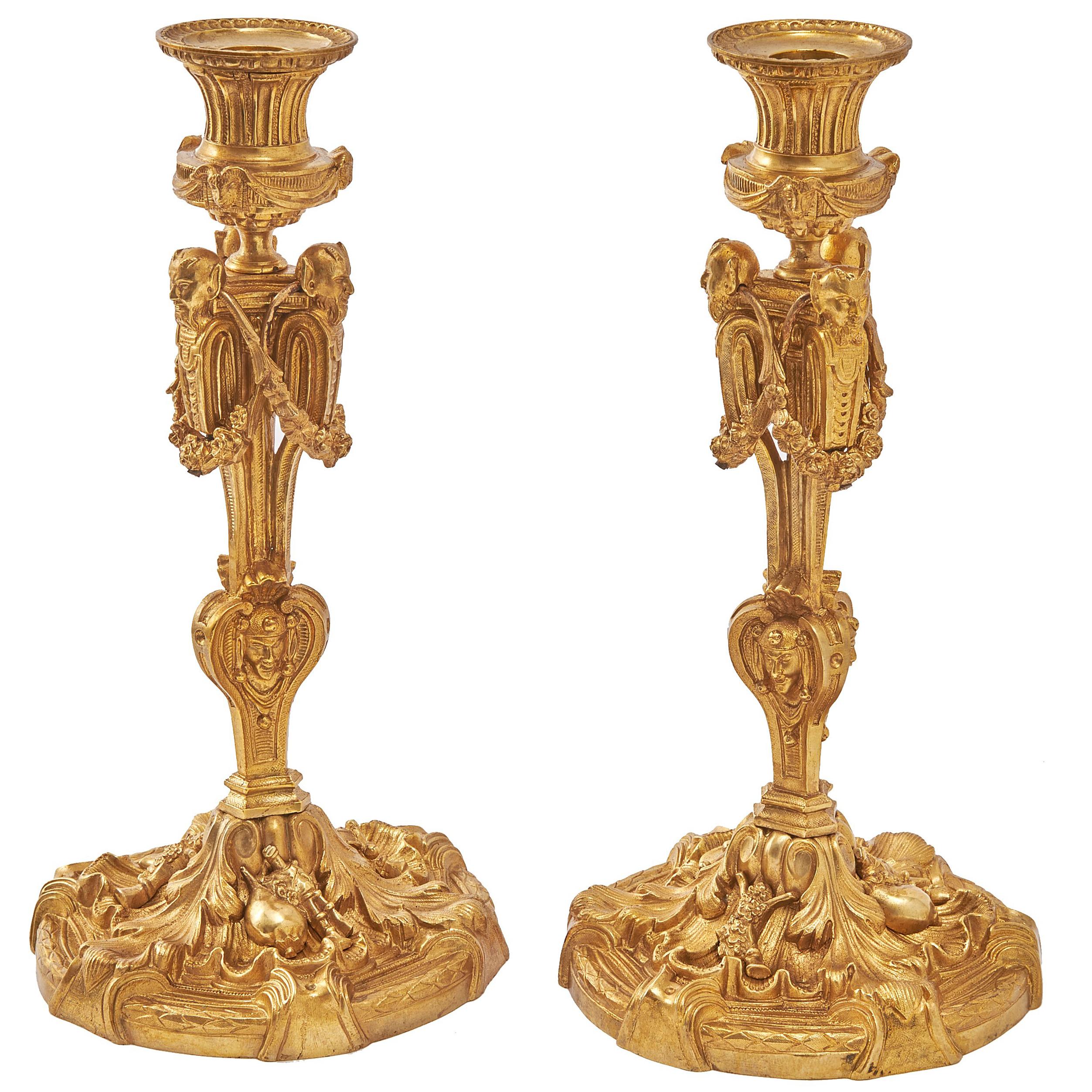 Pair of French Louis XIV Style Ormolu Candlesticks, circa 1850 For Sale