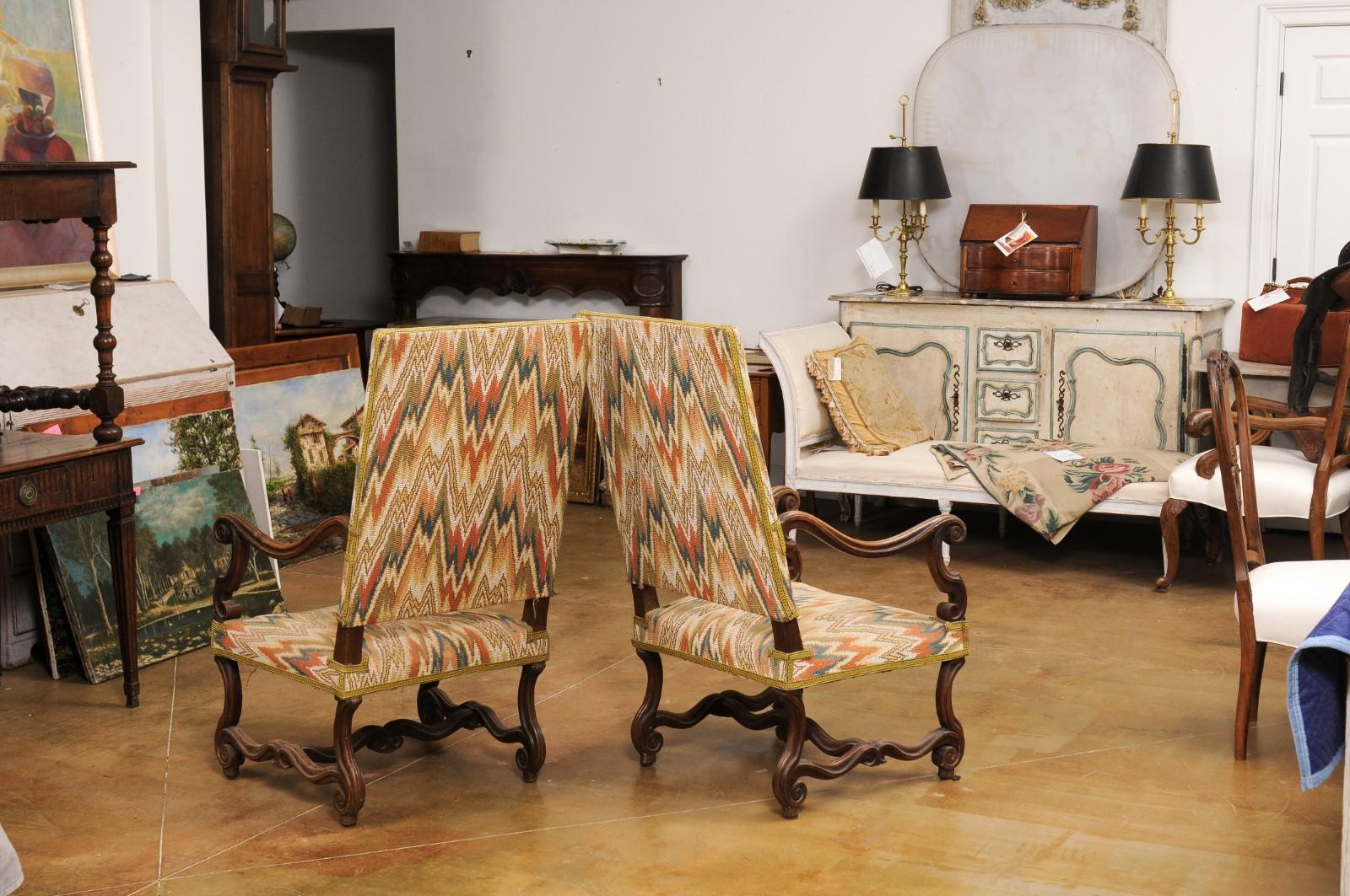 Pair of French Louis XIV Style Walnut Armchairs with Os de Mouton Bases 4