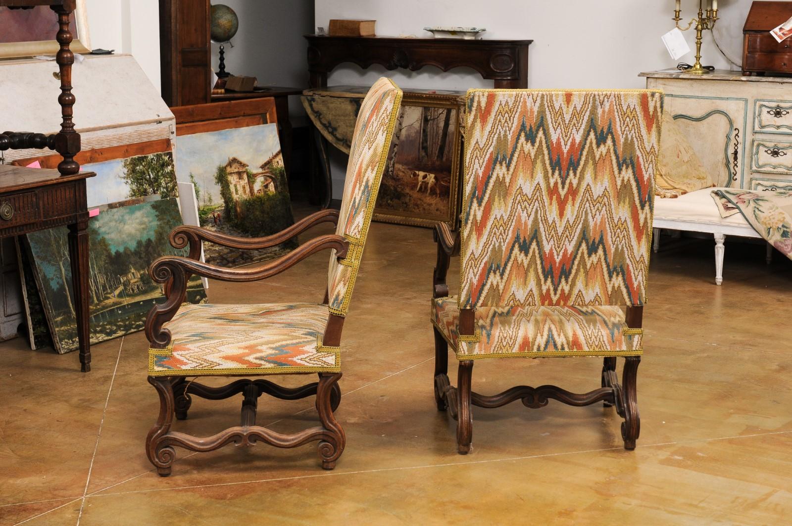 Pair of French Louis XIV Style Walnut Armchairs with Os de Mouton Bases 5