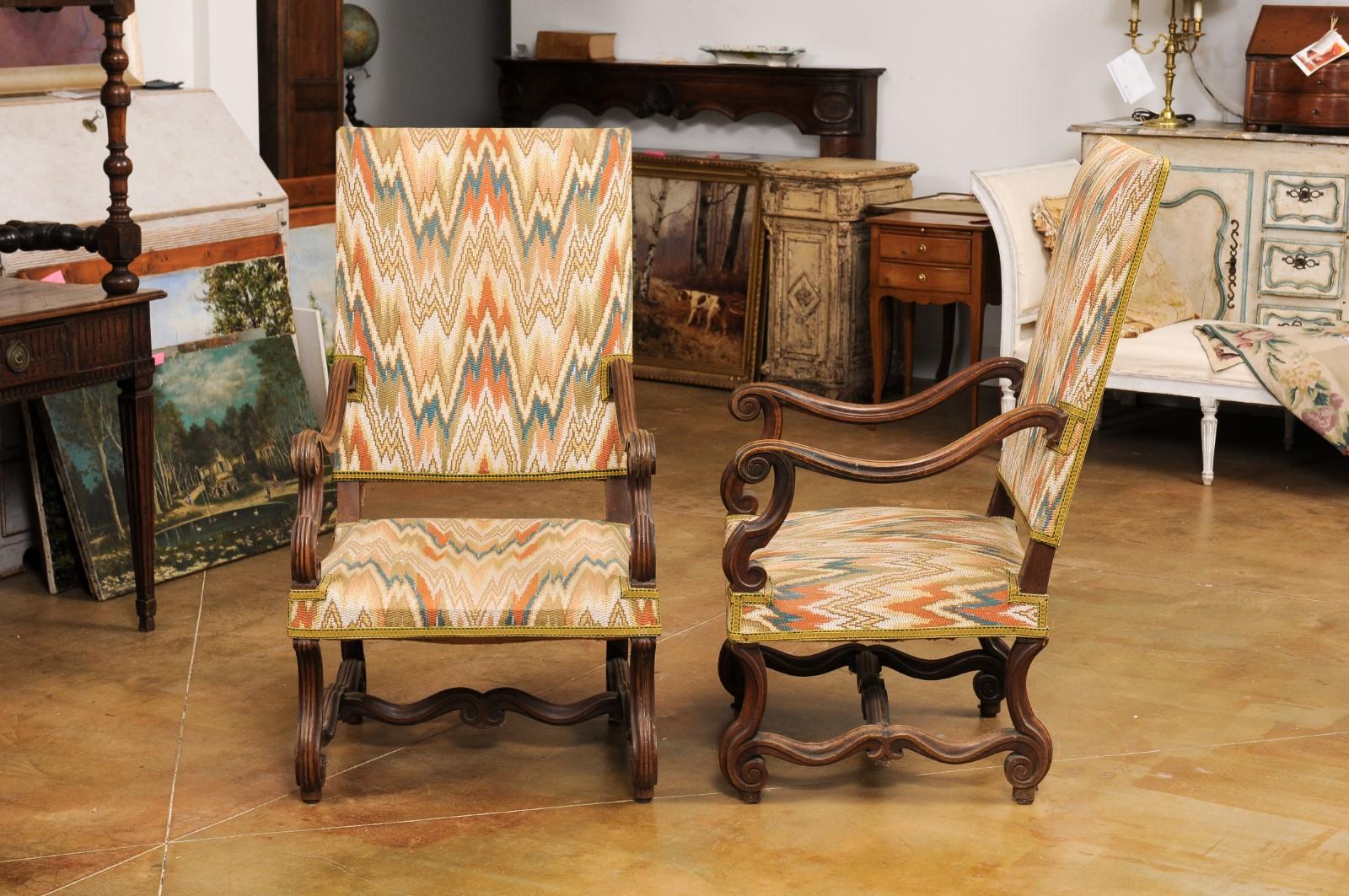 Pair of French Louis XIV Style Walnut Armchairs with Os de Mouton Bases 6