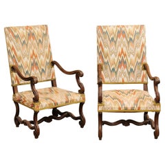 Pair of French Louis XIV Style Walnut Armchairs with Os de Mouton Bases