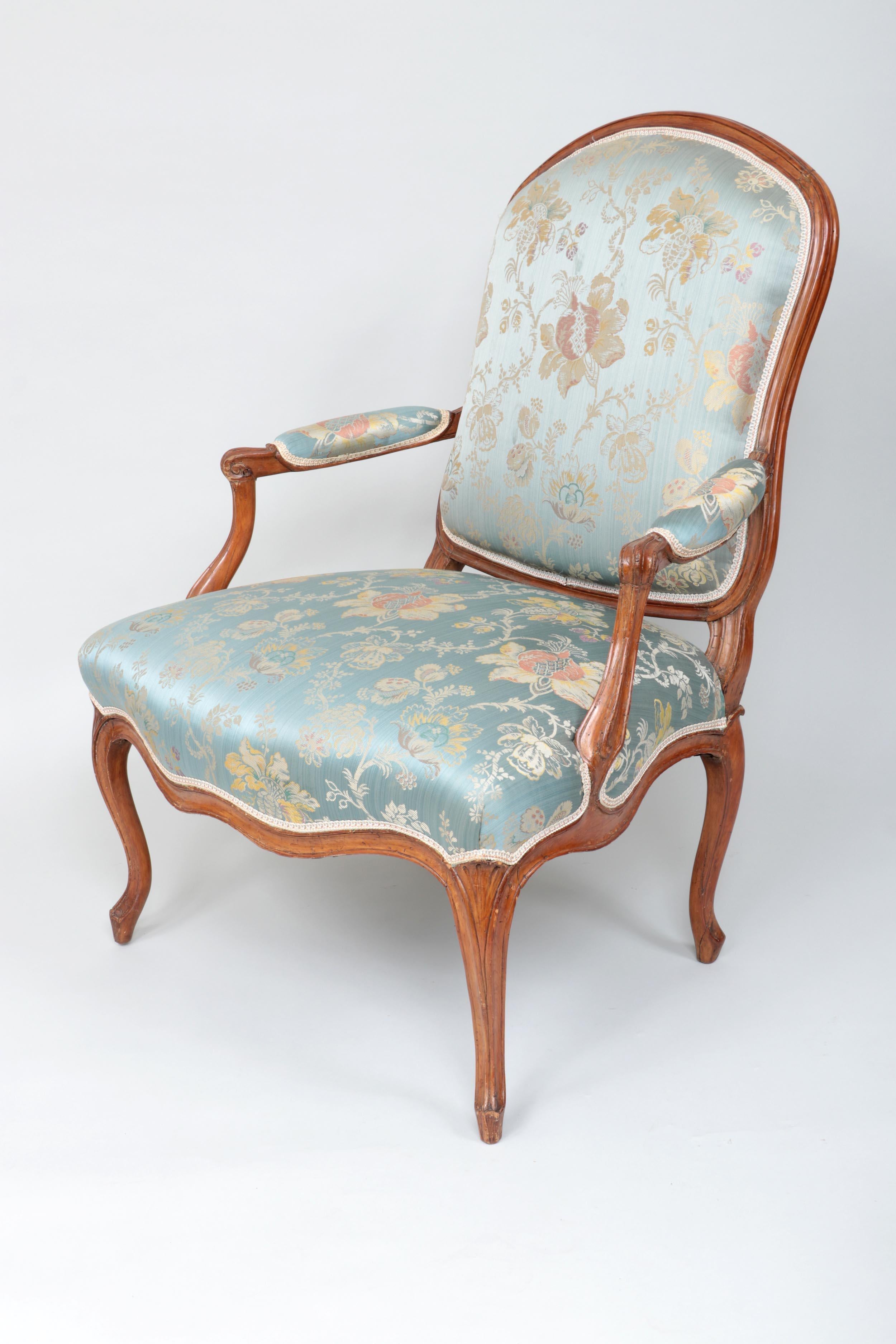 Carved Pair of French Louis XV Armchairs, circa 1760