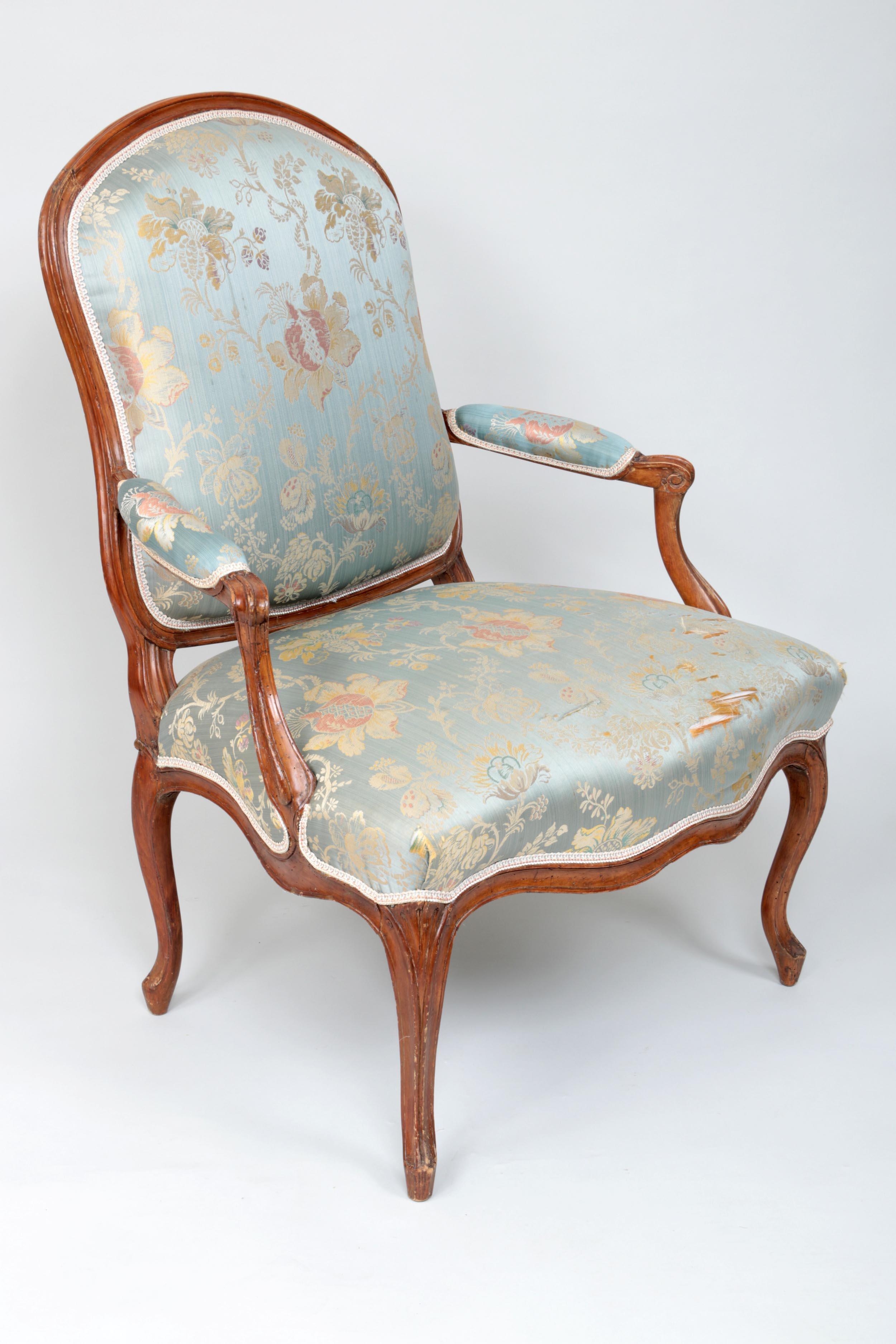 Beech Pair of French Louis XV Armchairs, circa 1760