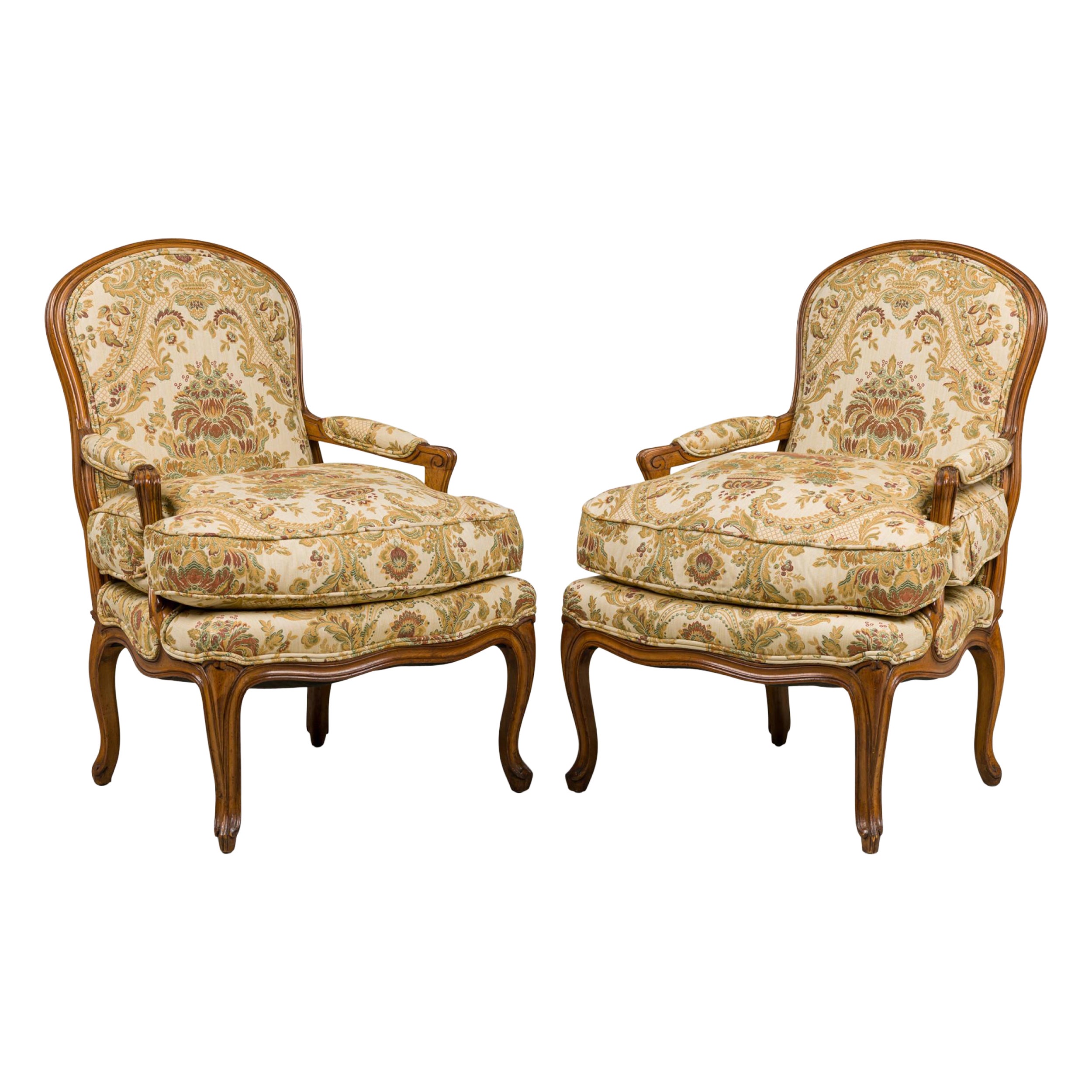 Pair of French Louis XV Beige Armchairs For Sale