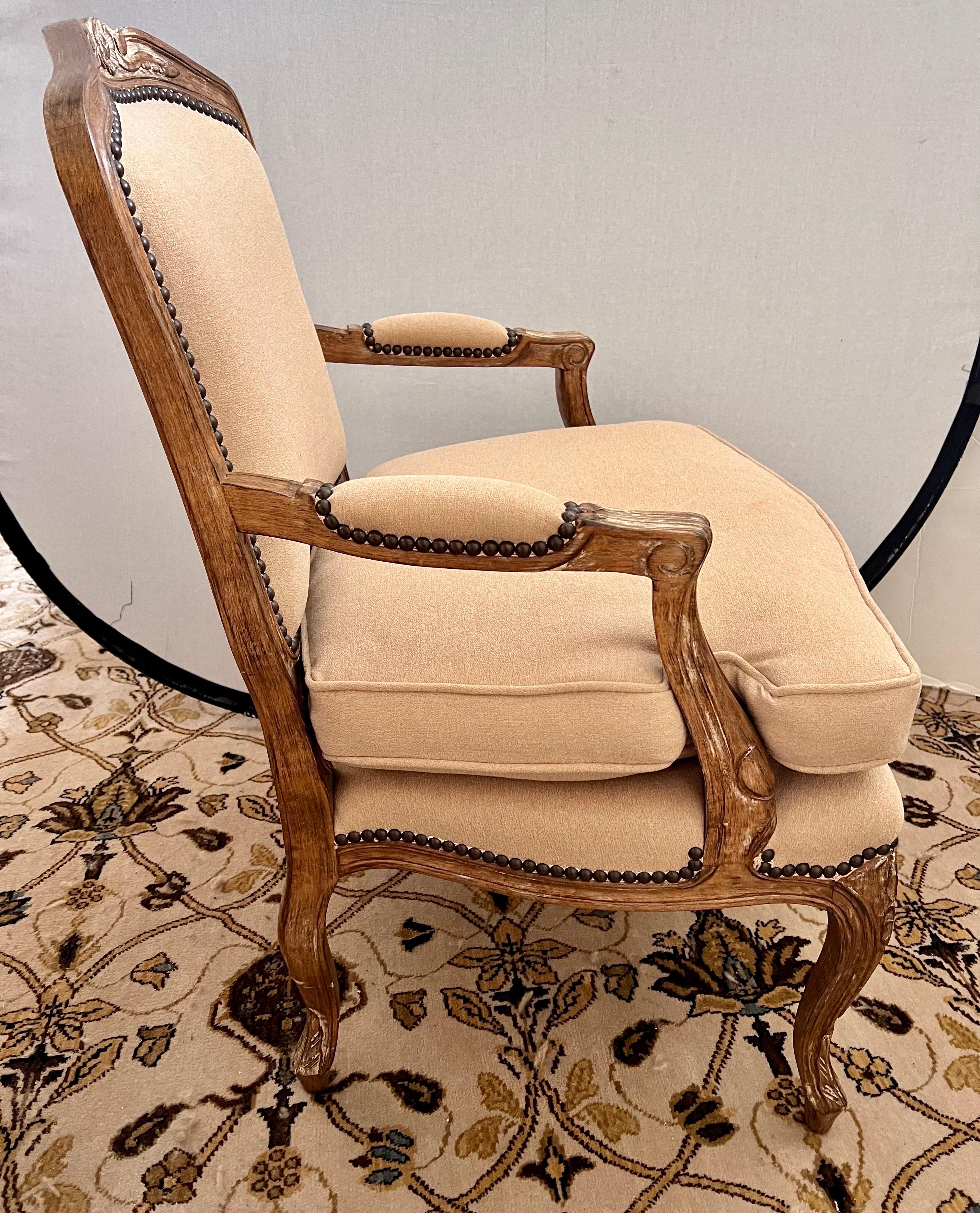 Pair of French Louis XV Bergere Armchairs Chairs with New Upholstery In Good Condition In West Hartford, CT