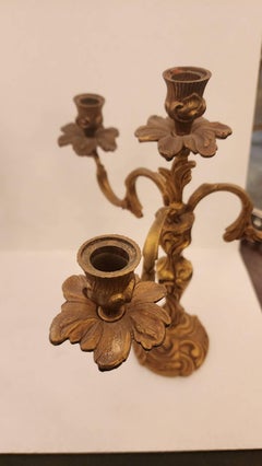 Pair of French Louis XV Bronze Candelabras