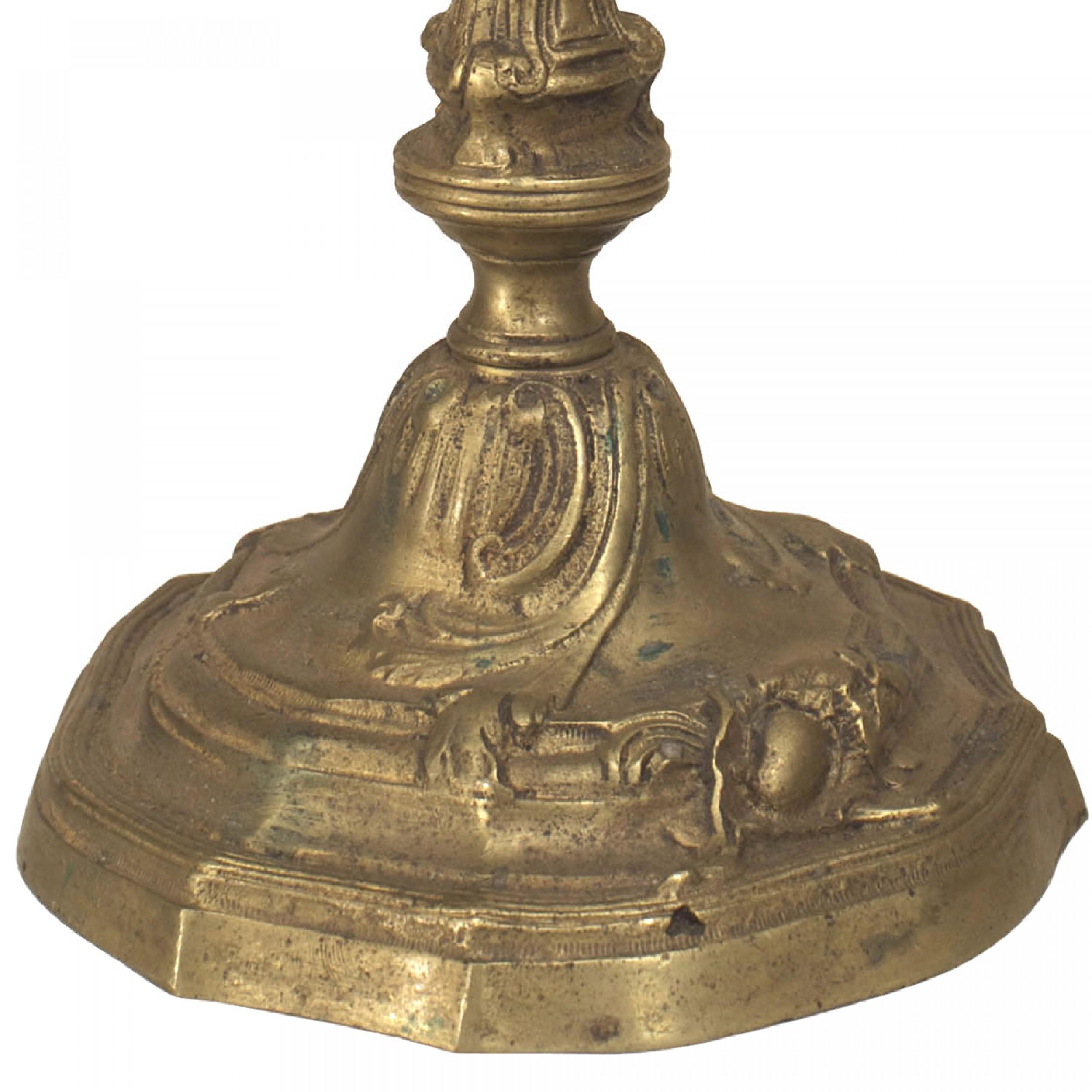 PAIR of French Louis XV-style (19/20th Century) bronze candlesticks with scroll design (PRICED AS PAIR)