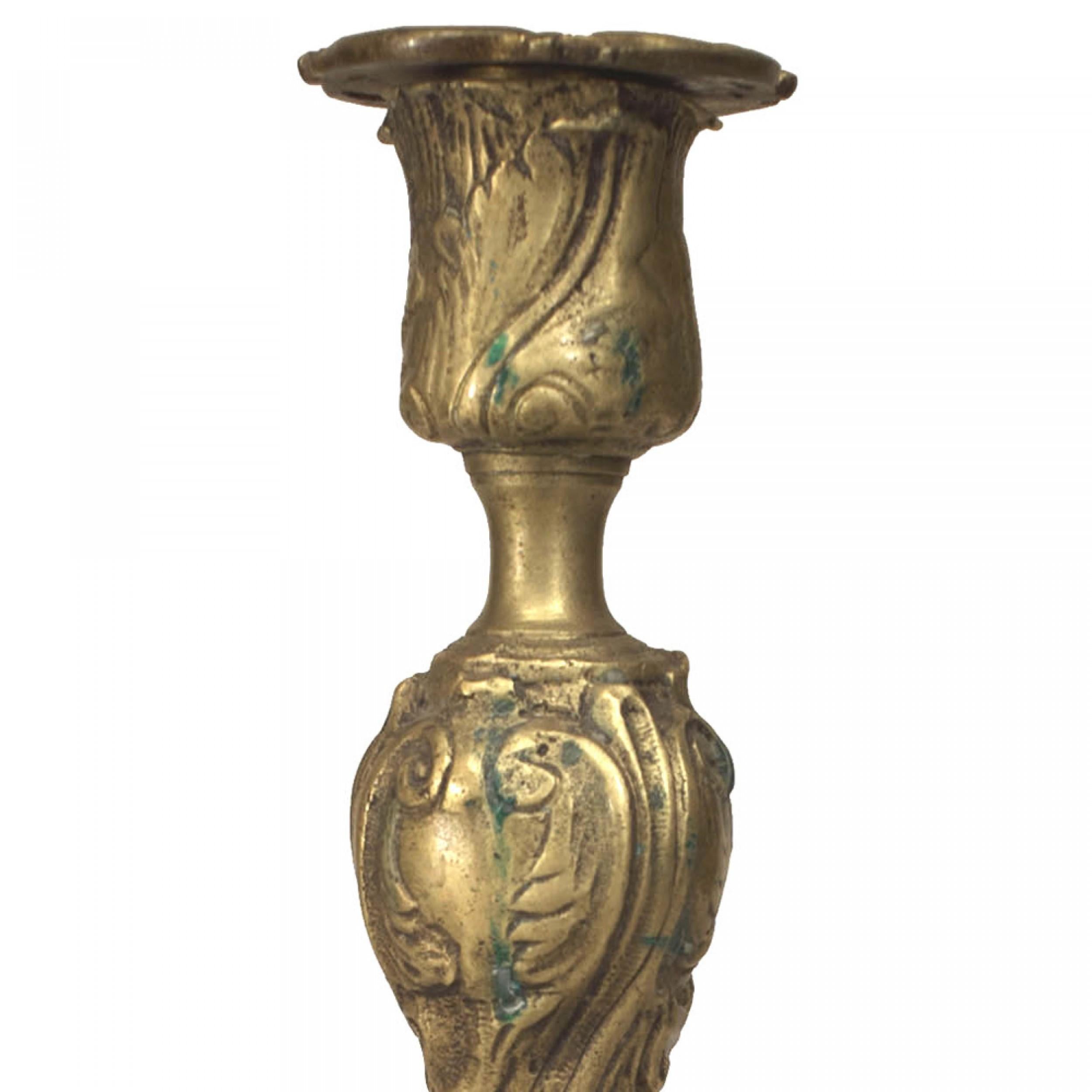 19th Century Pair of French Louis XV Bronze Candlesticks For Sale