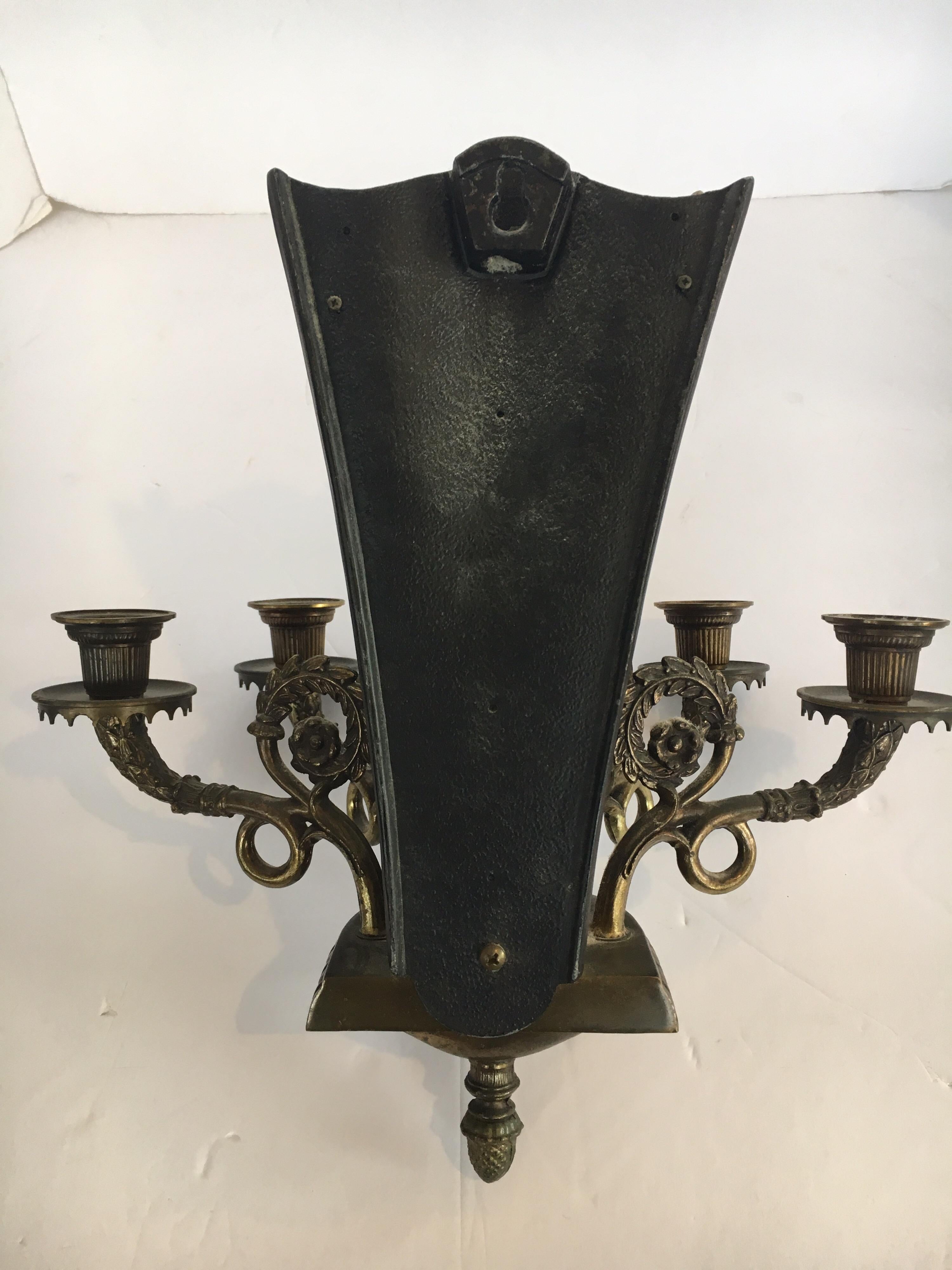 Pair of French Louis XV Bronze Wall Sconces Lights Sculptures Putti Cherub Women In Good Condition In West Hartford, CT