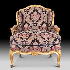 Pair of French Louis XV Carved and Gilt Framed Armchairs L'attelier Claude Dalle