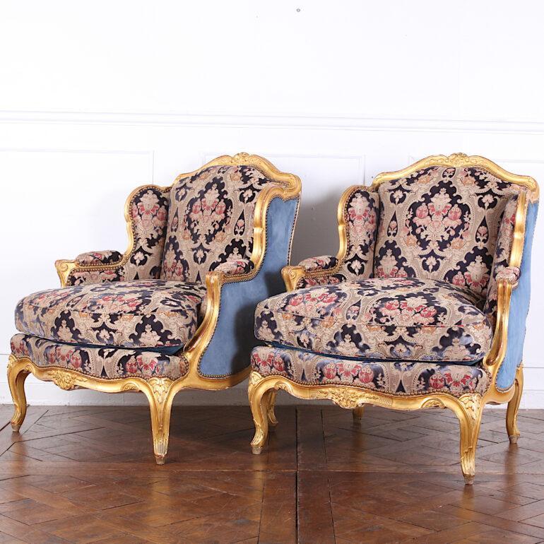 Pair of French Louis XV Carved and Gilt Framed Armchairs L'attelier Claude Dalle 3