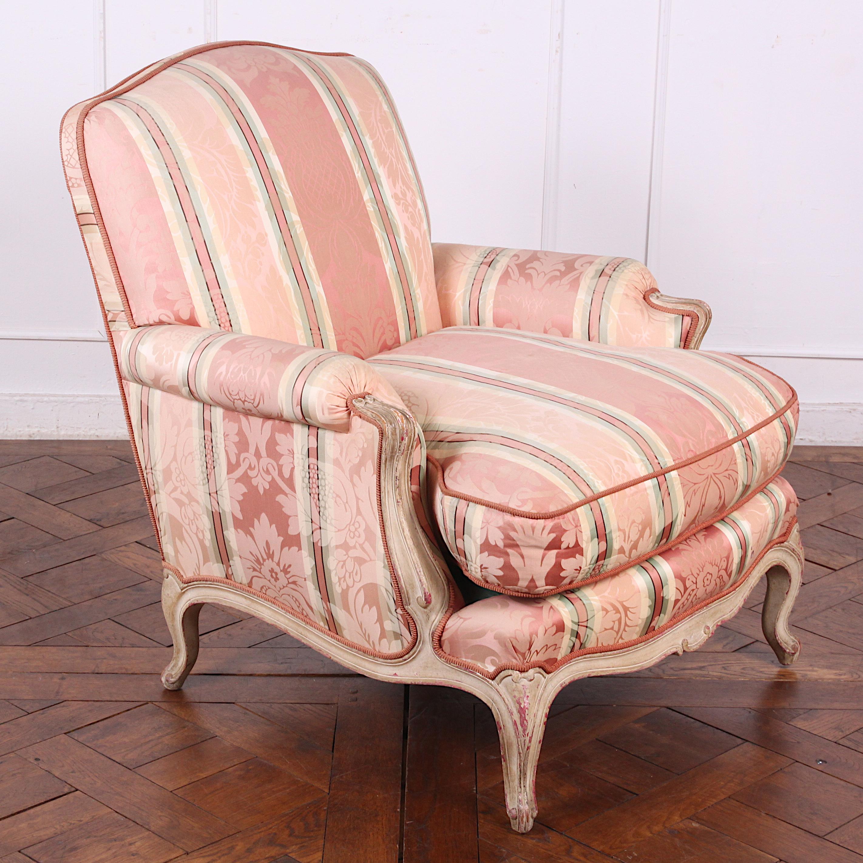 Mid-20th Century Pair of French Louis XV Carved and Painted Armchairs