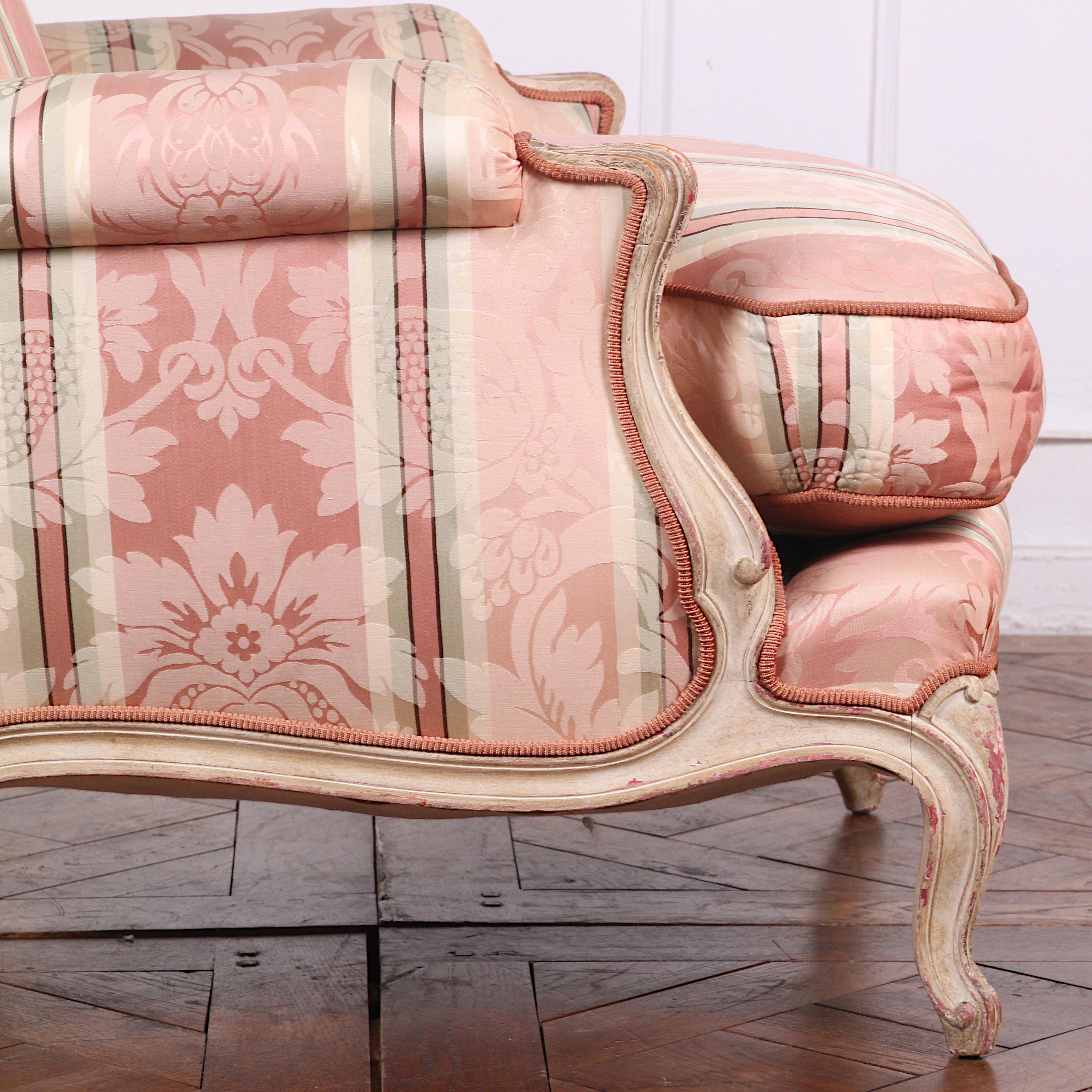 Pair of French Louis XV Carved and Painted Armchairs 1