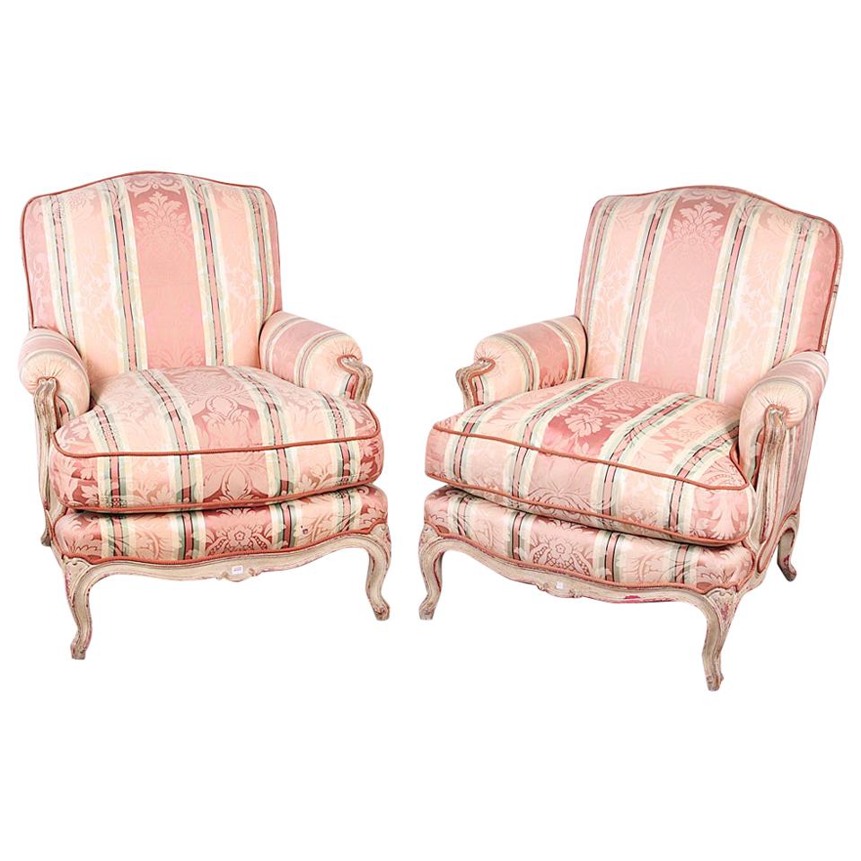 Pair of French Louis XV Carved and Painted Armchairs
