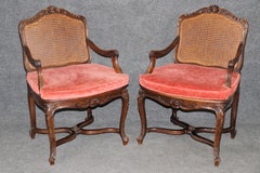 Pair of French Louis XV Carved Cane Back Armchairs C. 1900