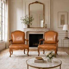 Pair of French Louis XV Carved Fauteuils Arm Chairs by Louis Cresson ca. 1750