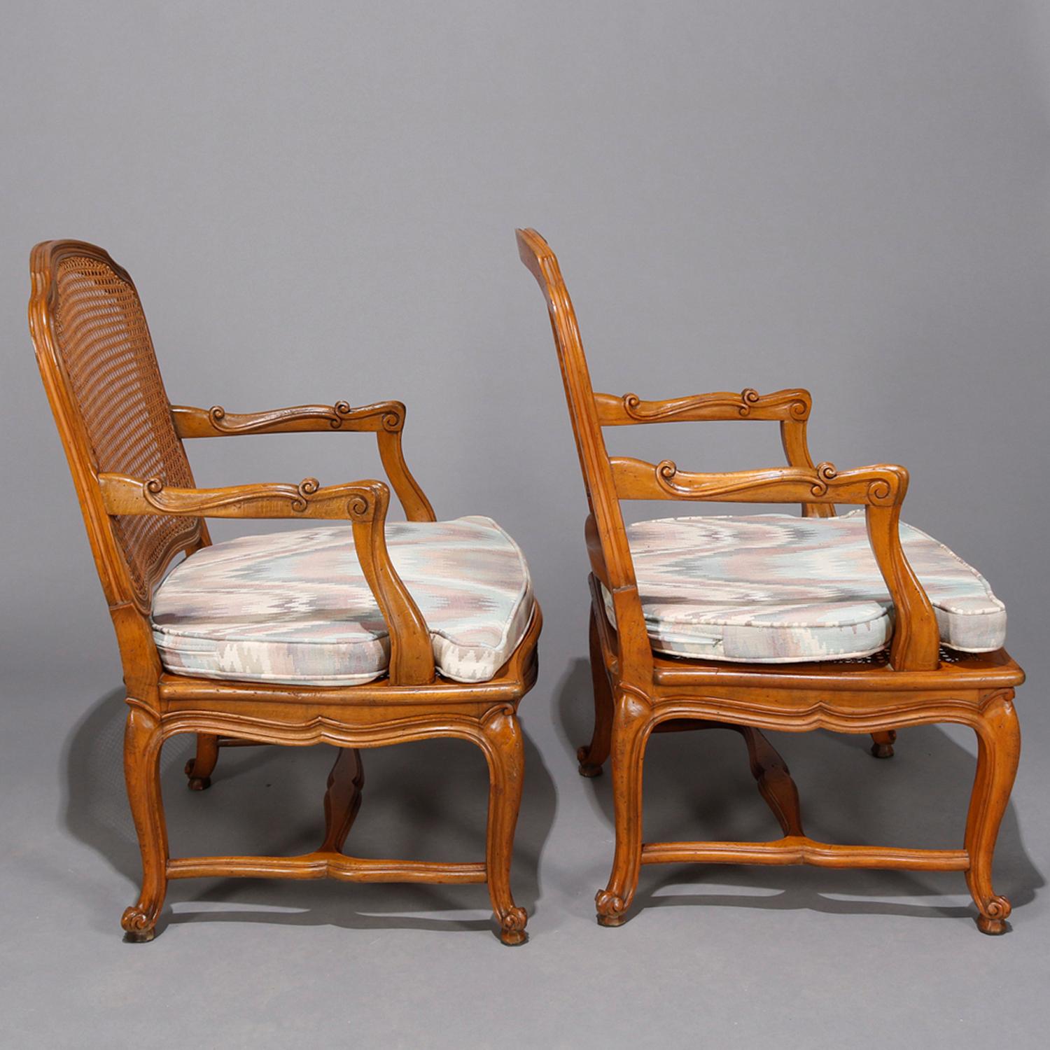 Pair of French Louis XV Fruitwood Pressed Cane Arm Chairs, 19th Century 2