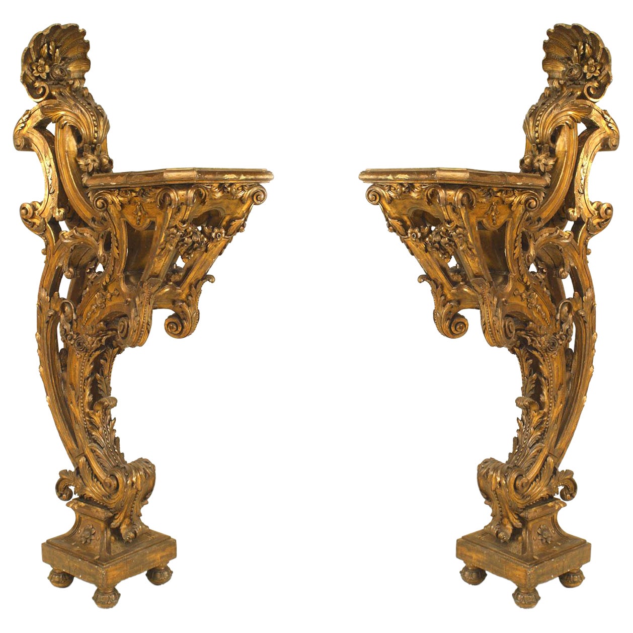 Pair of French Louis XV Gilt Rococo Pedestals