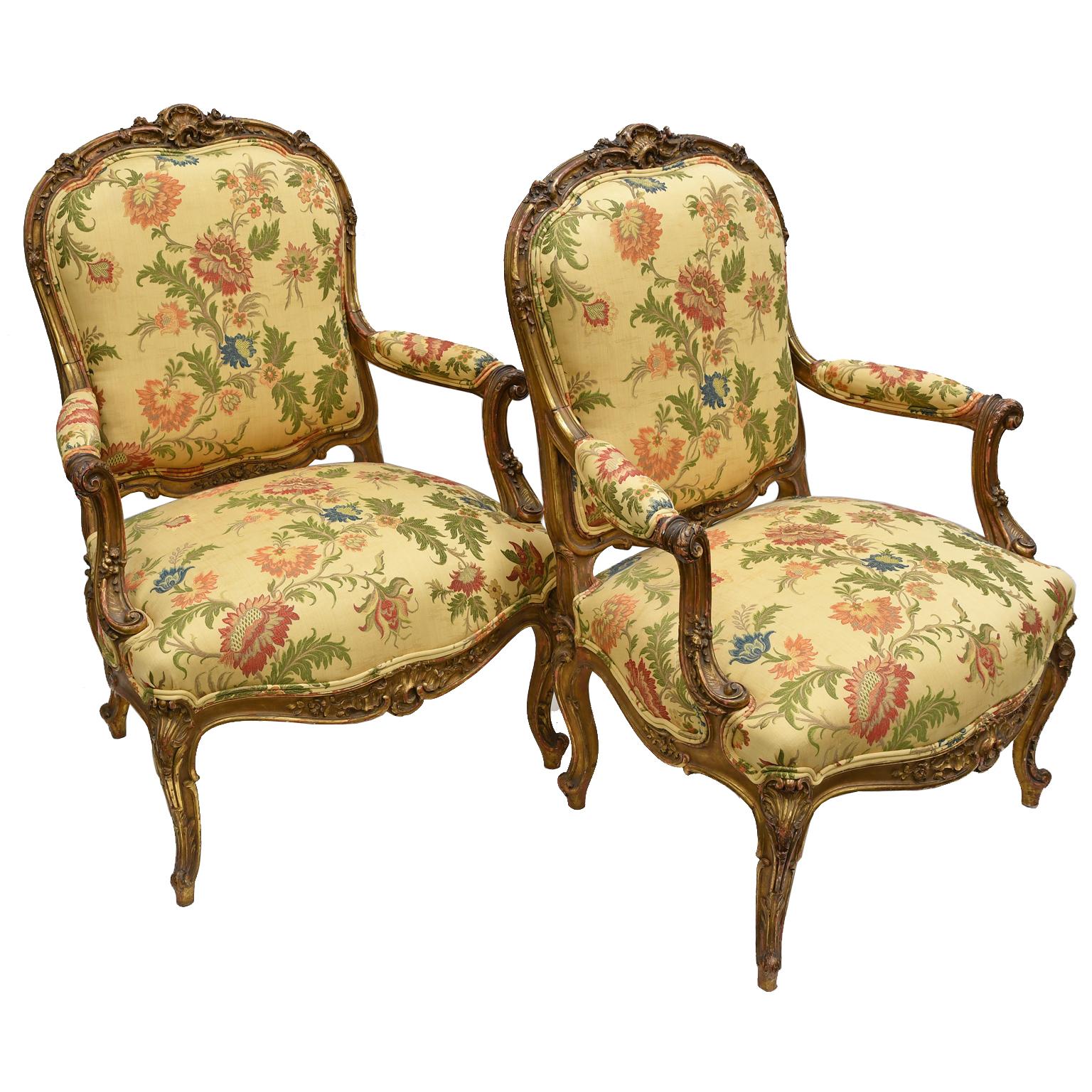 Pair of French Giltwood Armchairs/Fauteuil à la Reine by François Linke 2