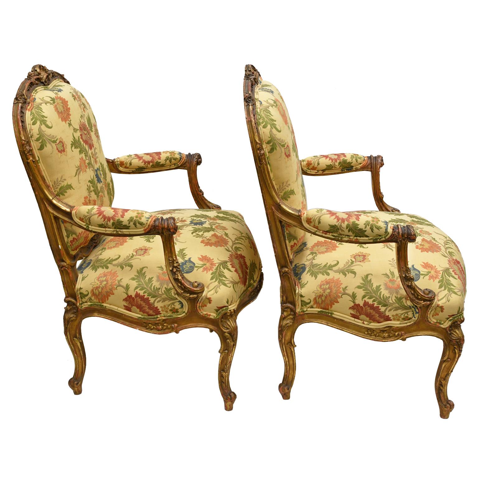 Upholstery Pair of French Giltwood Armchairs/Fauteuil à la Reine by François Linke