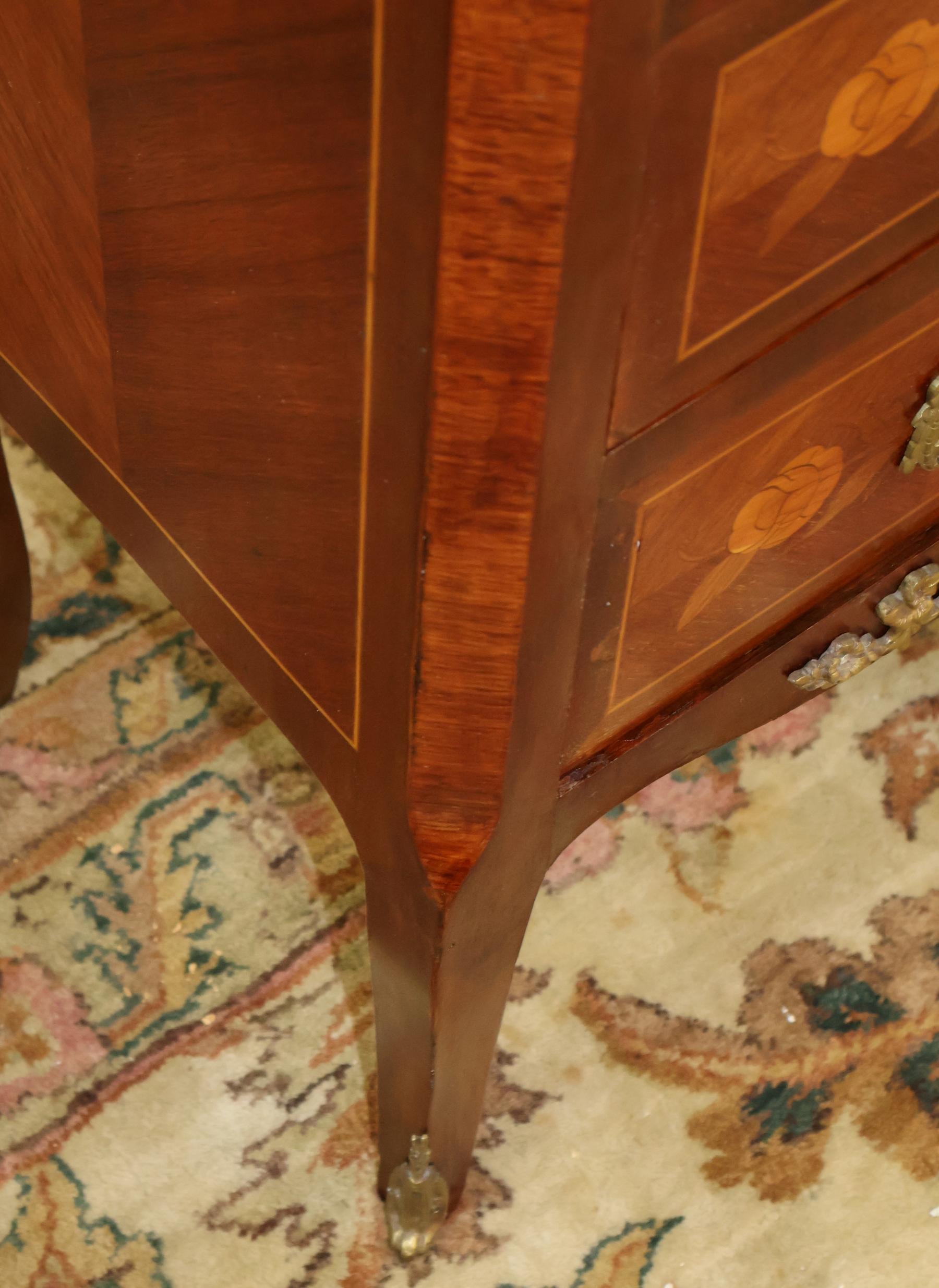 Pair of French Louis XV Inlaid Marble Top Semainier Lingerie Chests Circa 1910 For Sale 6