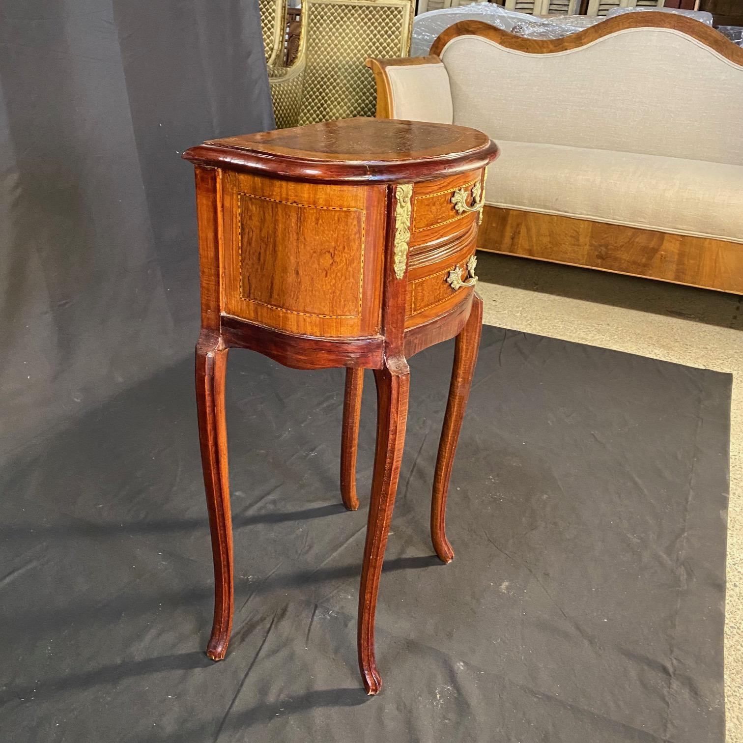 Ormolu Pair of French Louis XV Inlaid Marquetry Side Tables or Night Stands For Sale