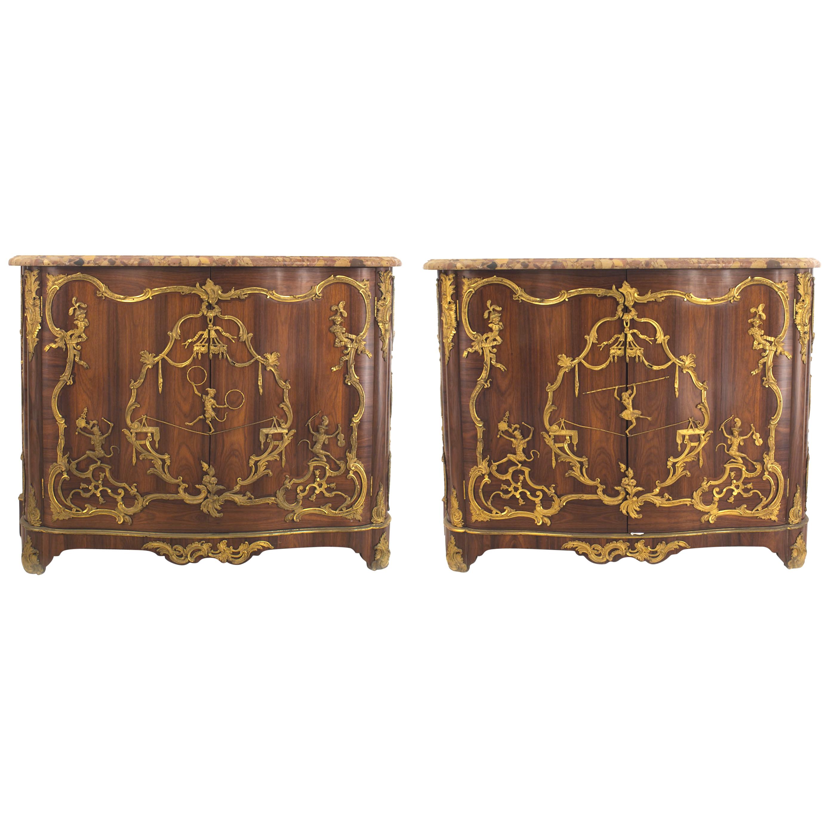 Pair of French Louis XV Style Late 19th Century Rosewood Commodes by Cressent For Sale
