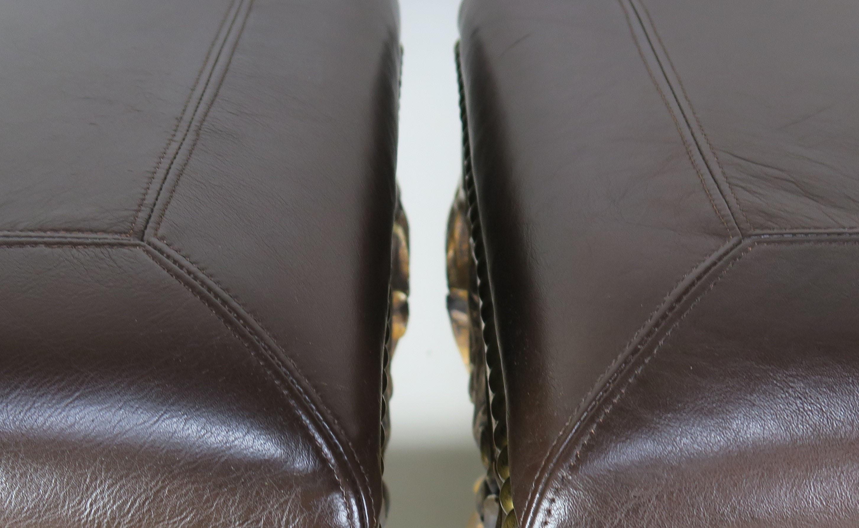 Pair of French Louis XV Leather Benches, circa 1950s 3