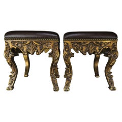 Pair of French Louis XV Leather Benches, circa 1950s