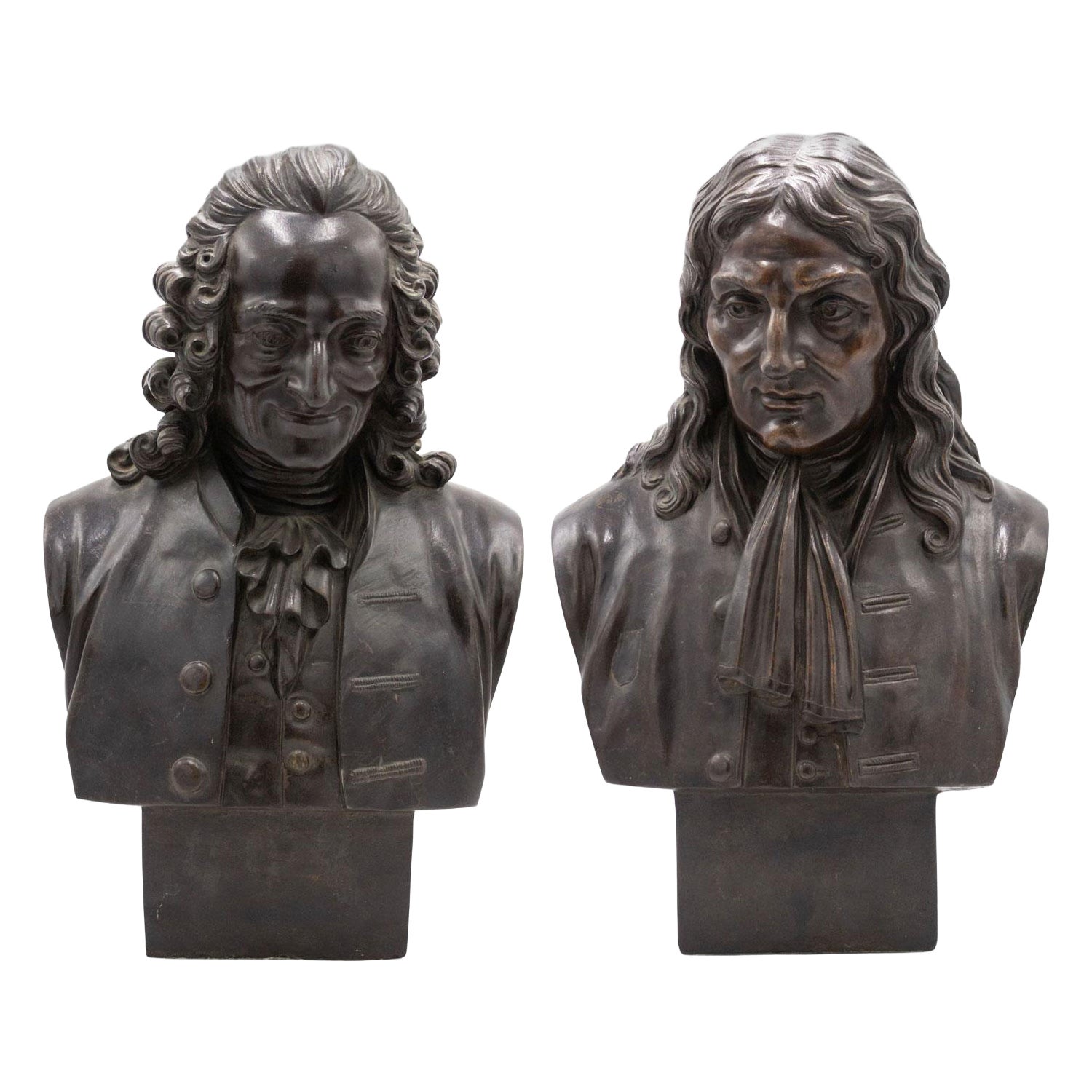 Pareja de bustos de nobles franceses Luis XV en metal en venta