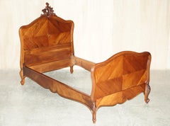 Pair of French Louis XV Napoleon III Ornately Carved Bed Stead Frames in Walnut