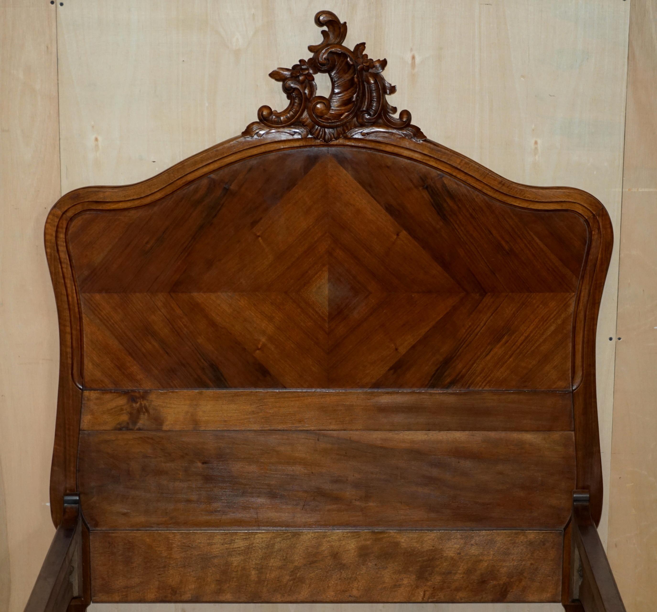 Pair of French Louis XV Napoleon III Ornately Carved Bed Stead Frames in Walnut For Sale 4