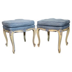 Pair of French Louis XV Painted Foot Stools Ottomans, Circa 1940