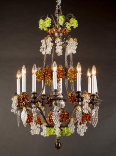 Pair of French Louis XV Patinated Bronze & Crystal Chandeliers, 19th Century