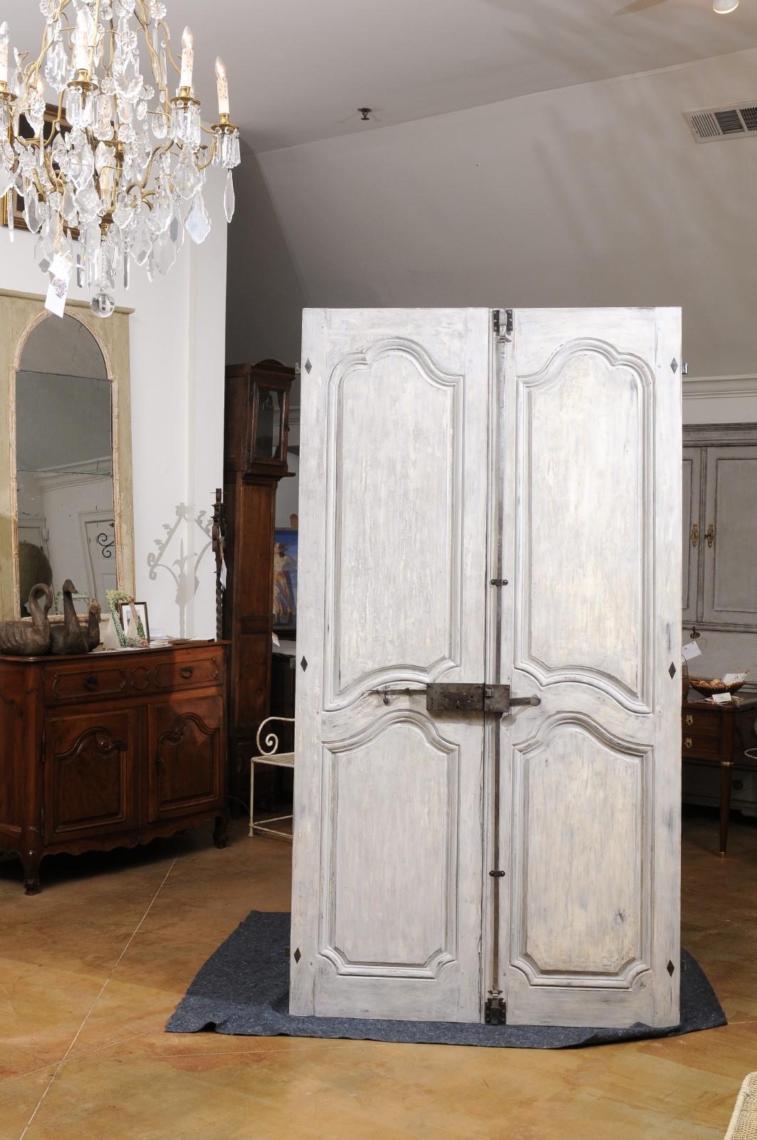 Pair of French Louis XV Period 1750s Painted Communication Doors with Hardware For Sale 6