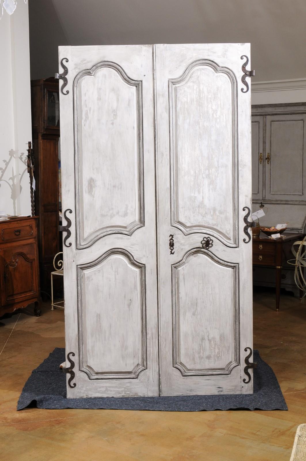 Carved Pair of French Louis XV Period 1750s Painted Communication Doors with Hardware For Sale