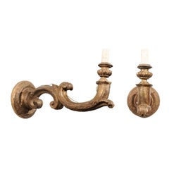 Antique Pair of French Louis XV Period Painted and Gilded Wall Sconces, circa 1770